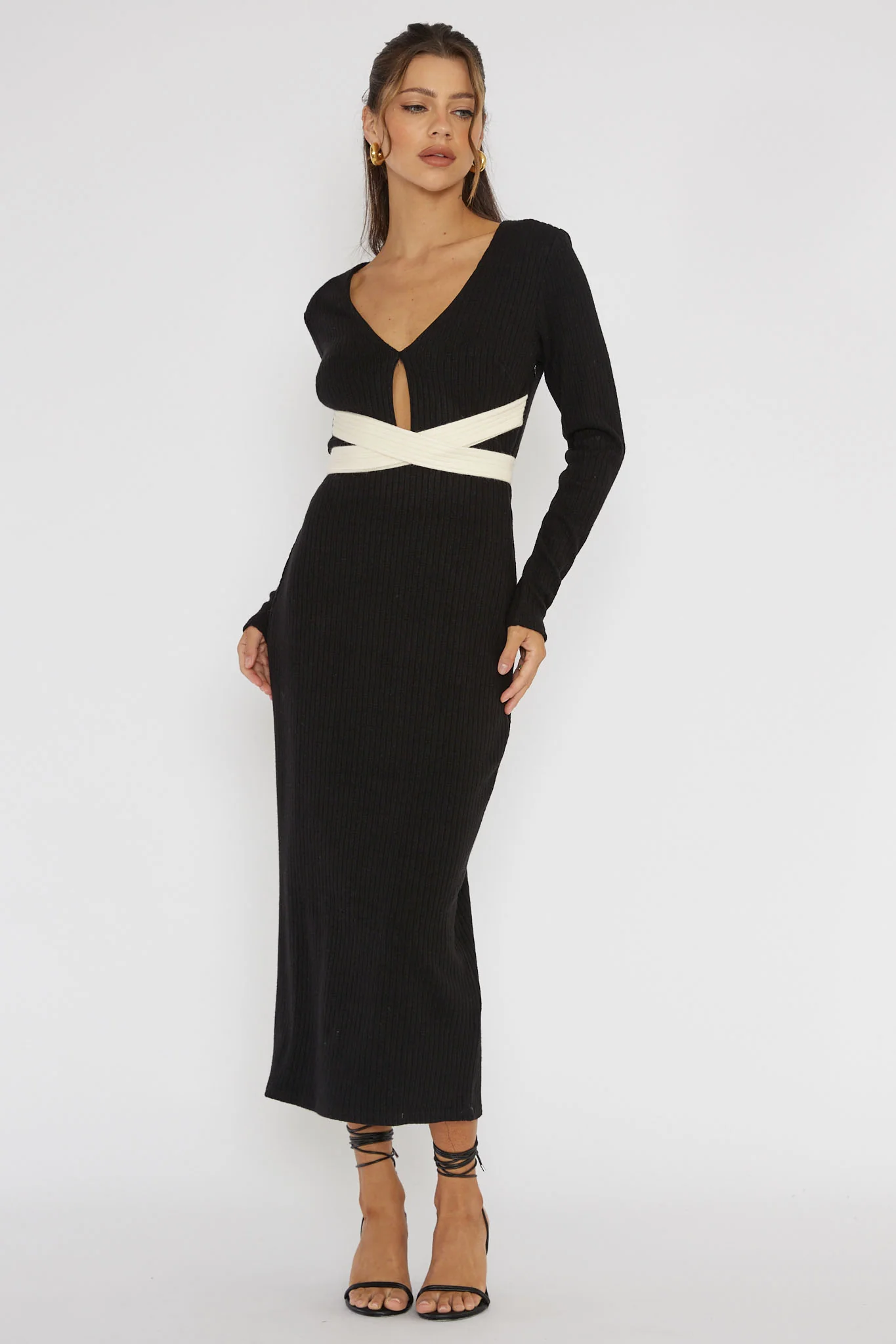 So Emotional Long Sleeve Cut-Out Knit Dress Black - Image 3