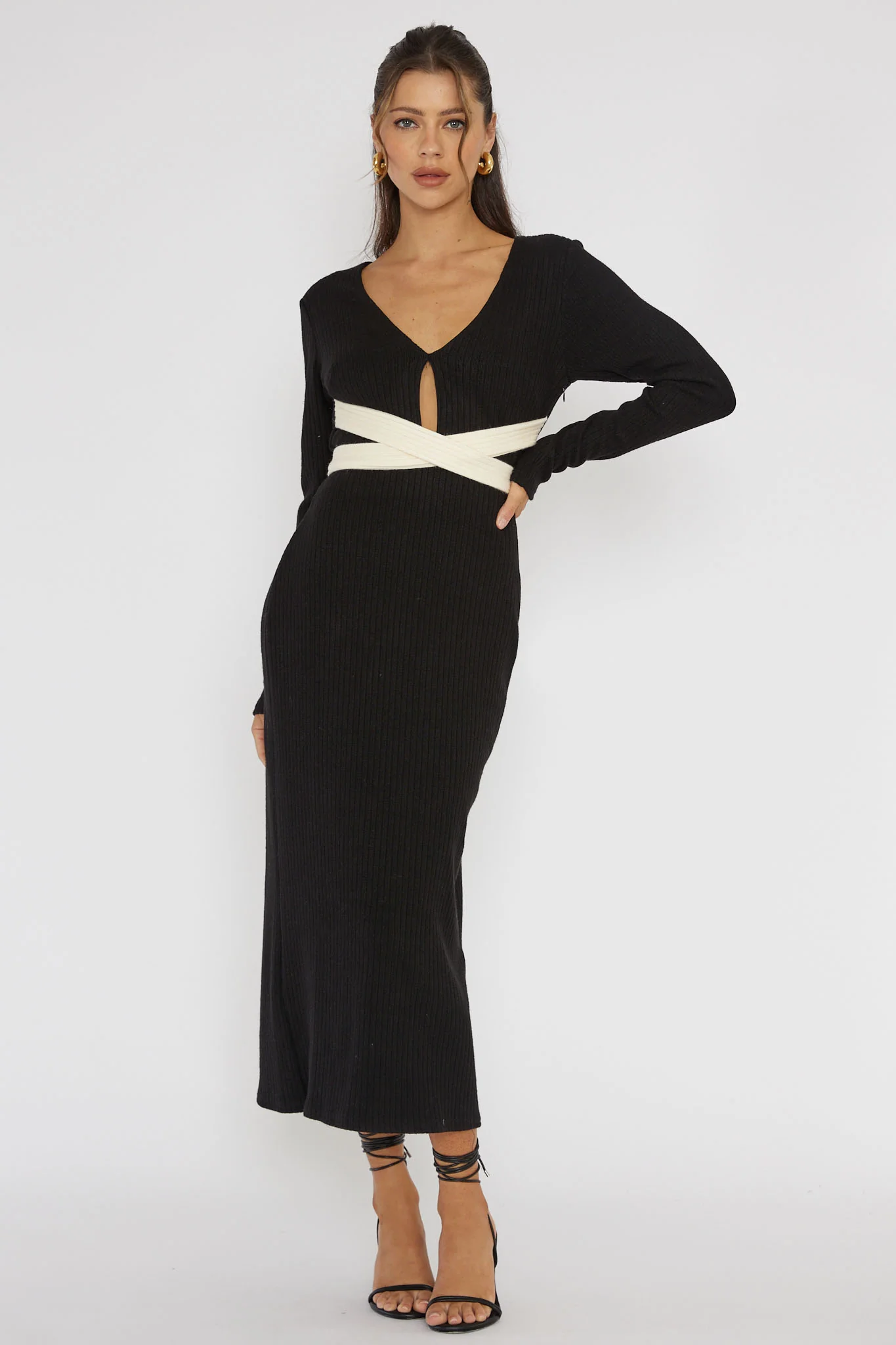 So Emotional Long Sleeve Cut-Out Knit Dress Black - Image 5