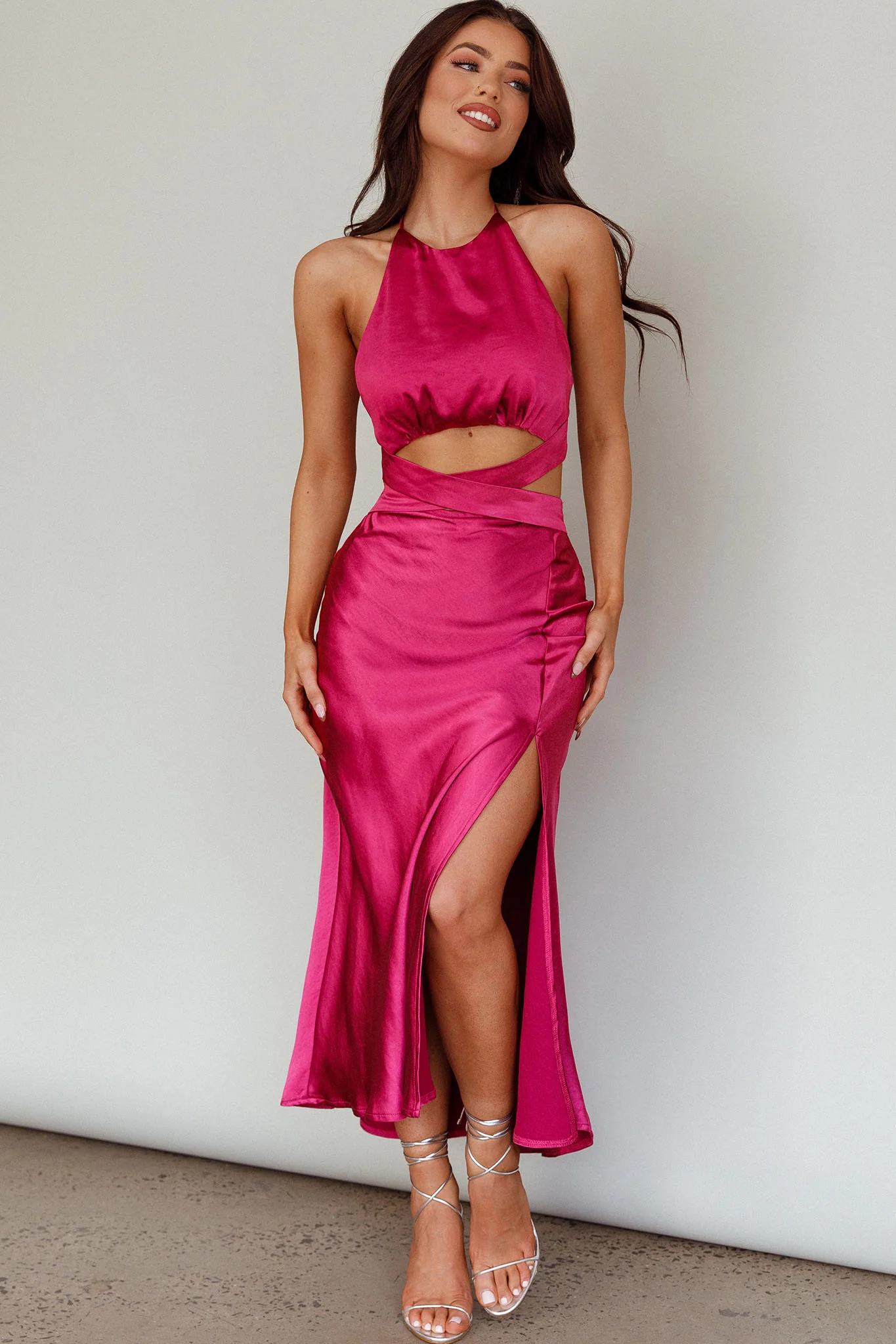 Social Butterfly Cut-Out Waist Midi Dress Fuchsia - Image 5