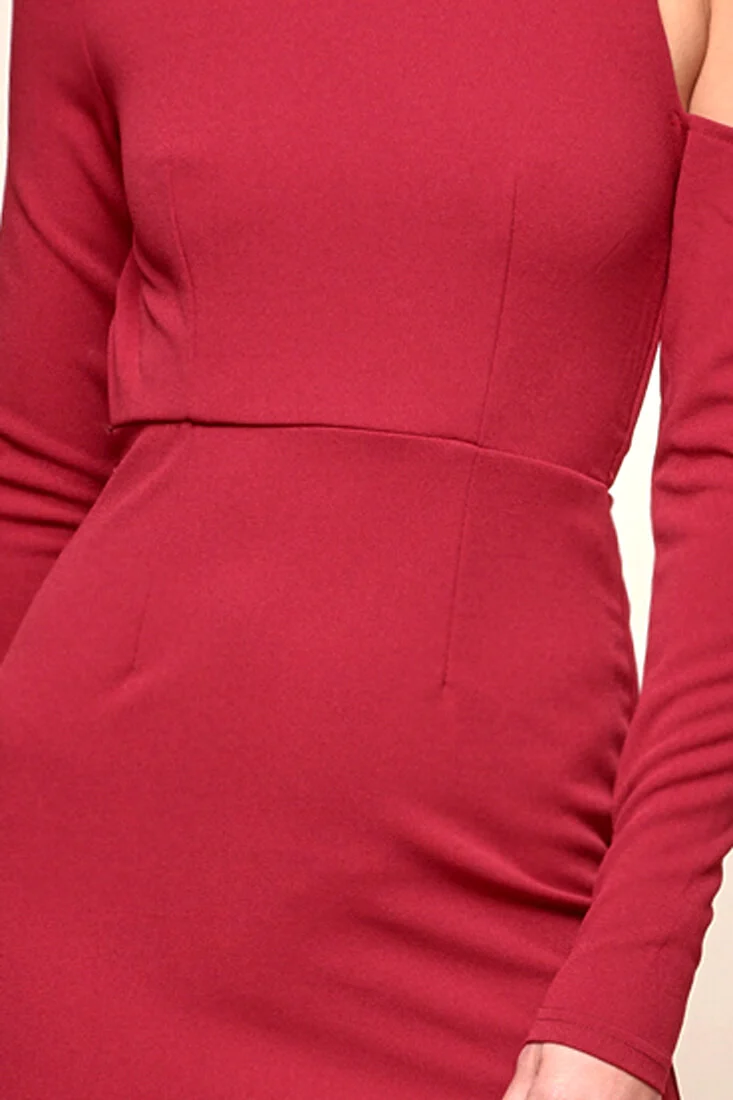 Sofie Asymmetrical cutout Turtle Neck Dress Red - Image 6