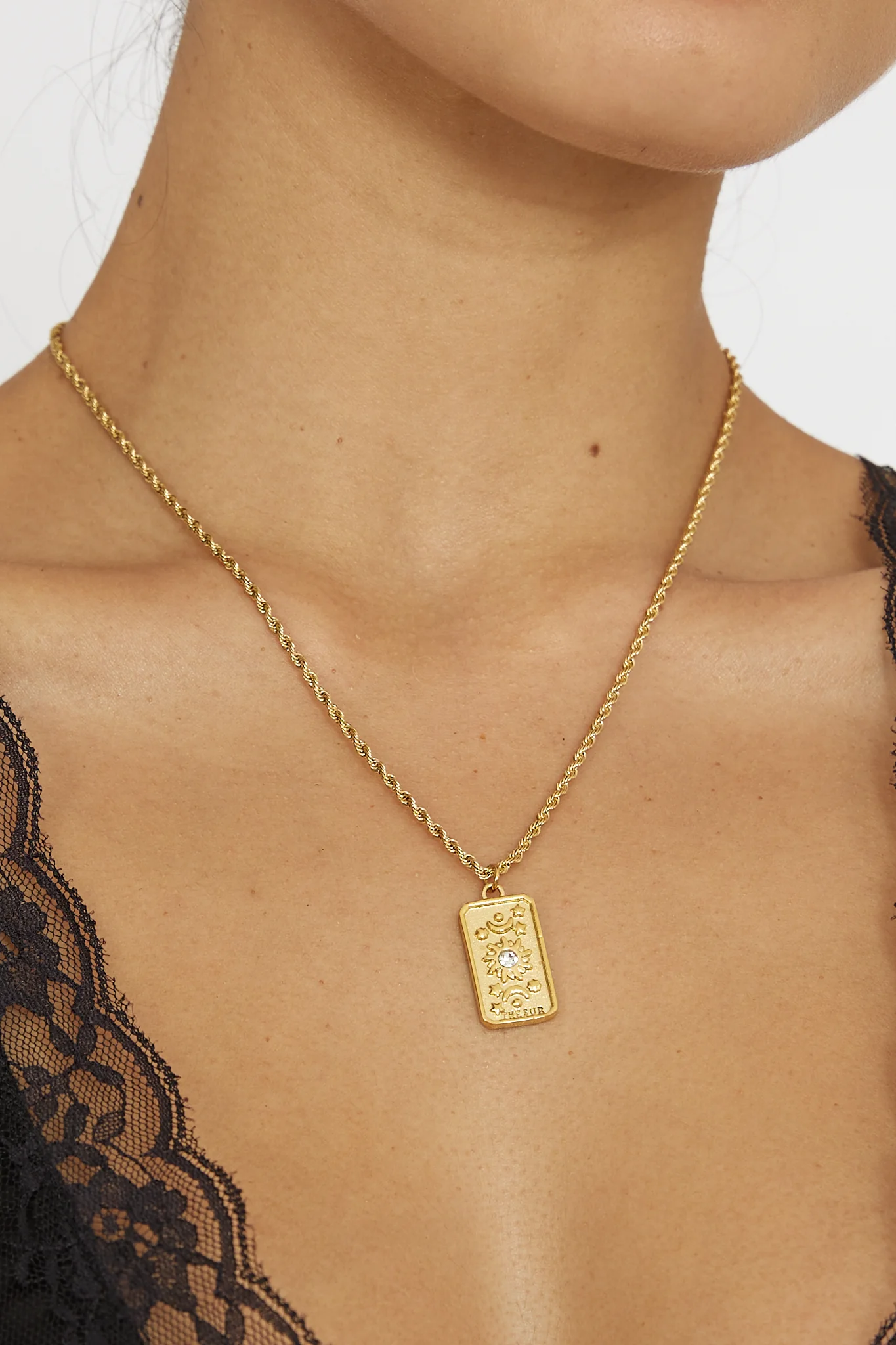 Sol Rope Chain Pendant Necklace Gold - Image 4