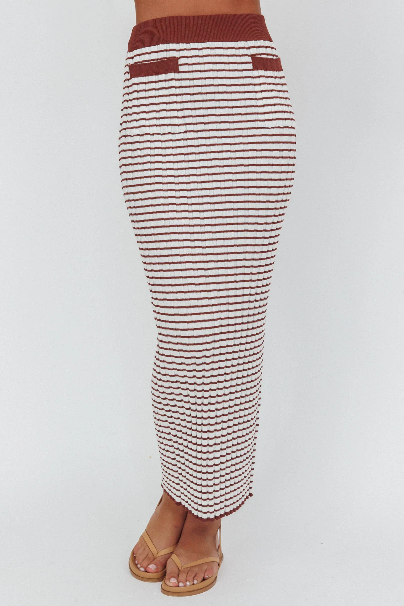 Solar Flare Knit Pocket Maxi Skirt Stripe Brown/Oat - Image 3