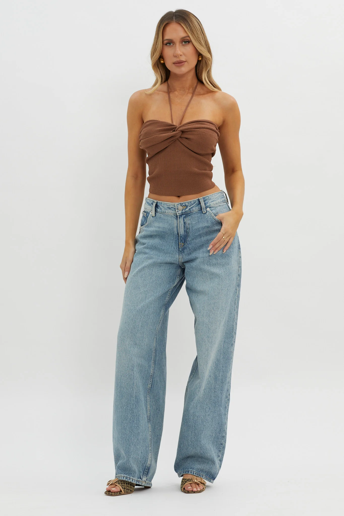 Solitude Twist Bust Knit Top Brown - Image 4