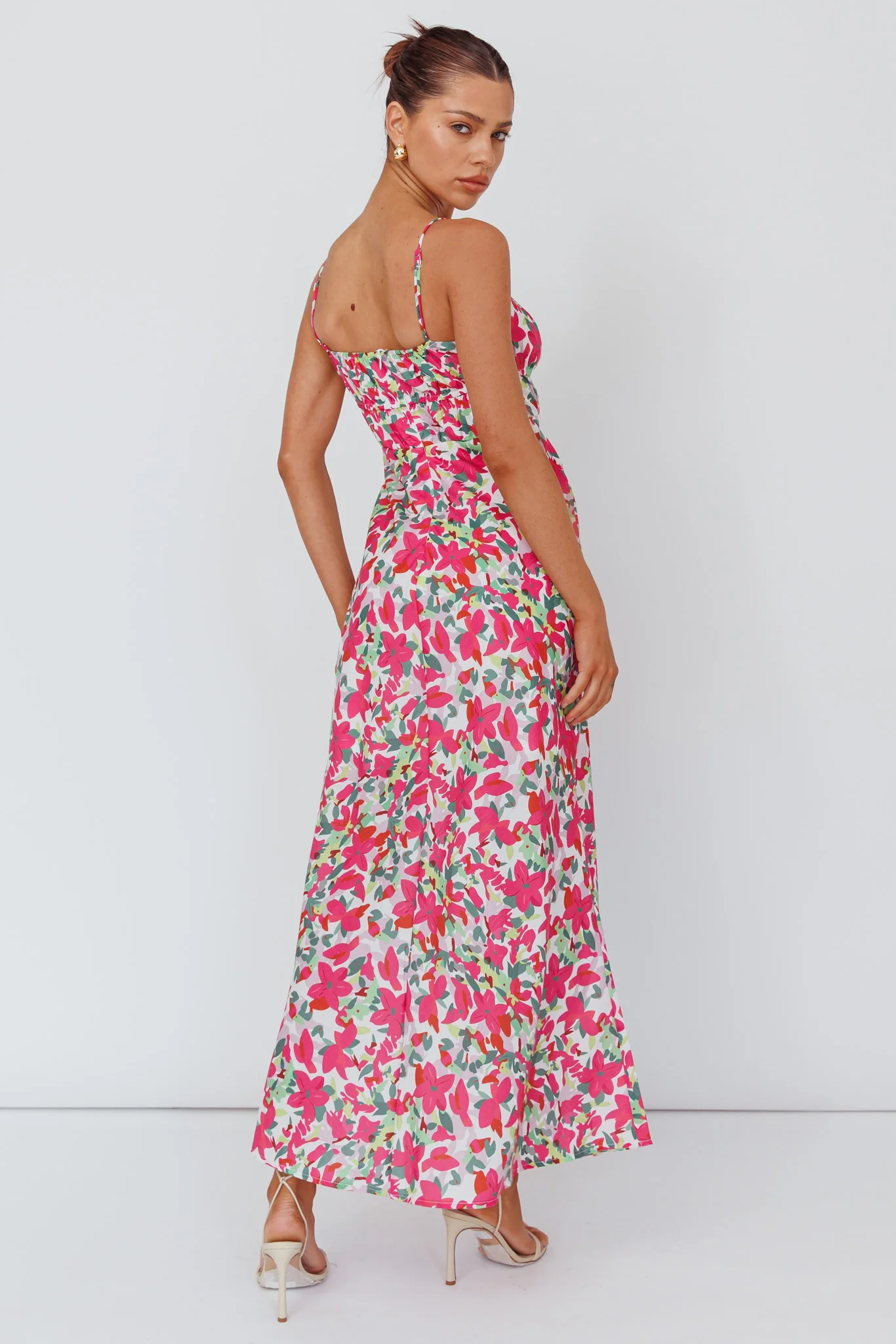 Solstice Noon Tied Bust Midi Dress Print Pink - Image 2