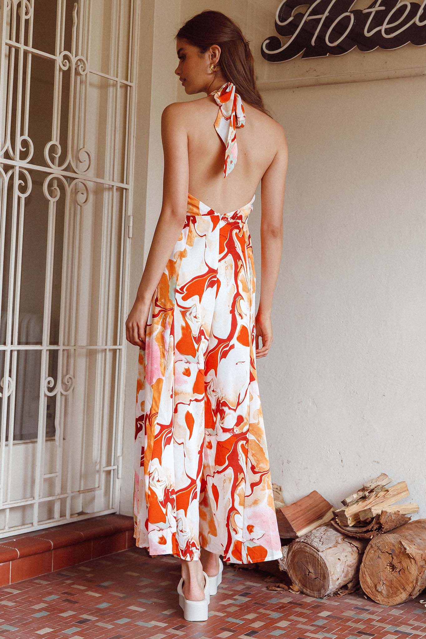 Solstice Sun Halterneck Jumpsuit Swirl Orange - Image 2
