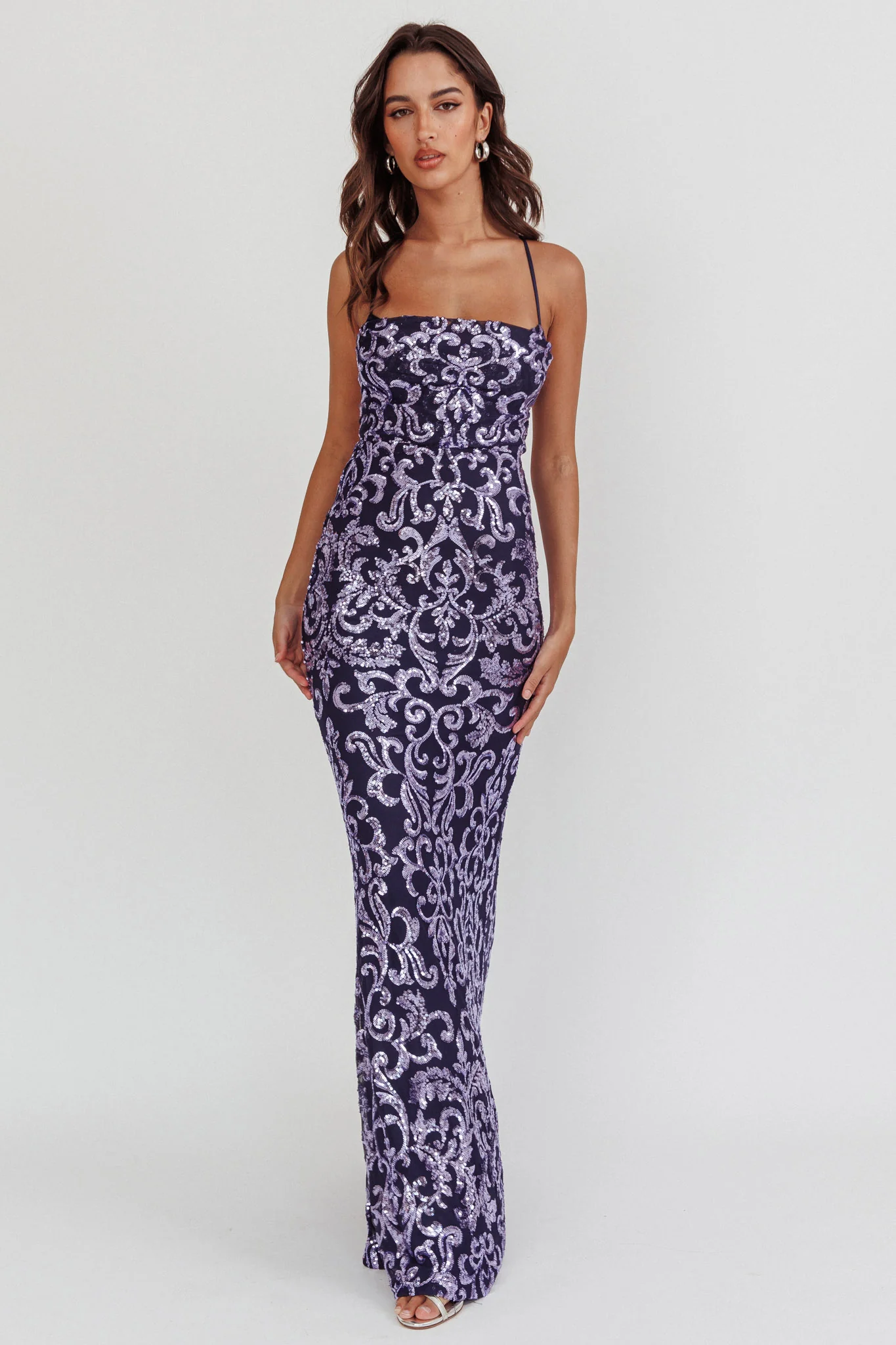 Someone New Sequin Maxi Dress Lavender/Navy - Image 2