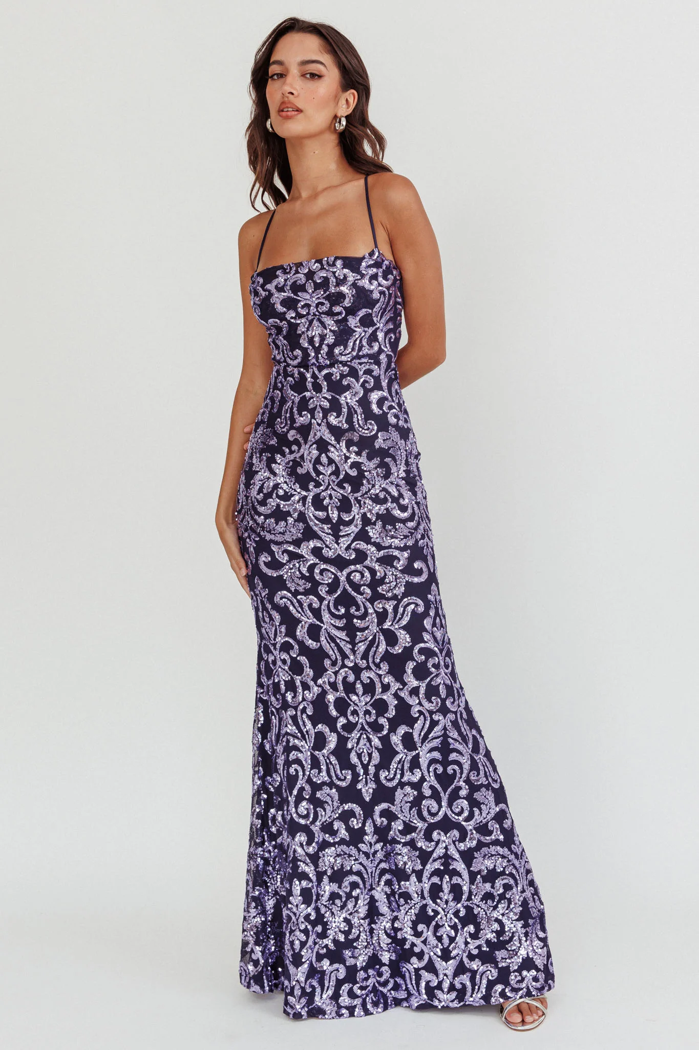 Someone New Sequin Maxi Dress Lavender/Navy - Image 4