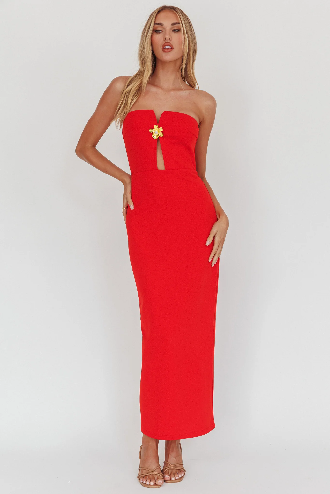 Sonrisa Strapless Cut-Out Maxi Dress Red - Image 4