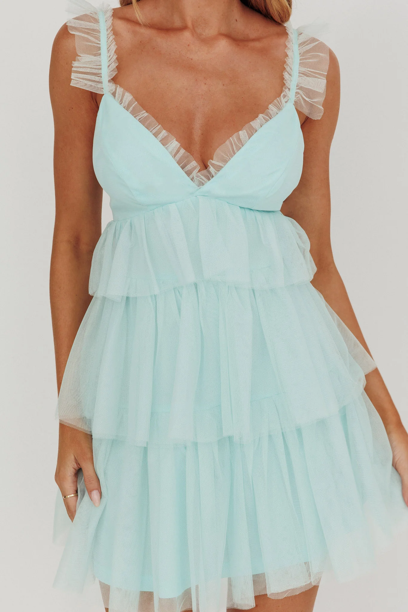 Sorbet Sky Tiered Tulle Mini Dress Mint - Image 3