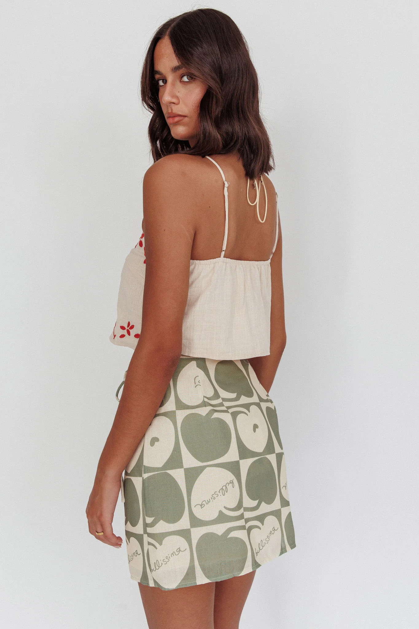 Sorrento Summer Embroidered Crop Top Oat - Image 3