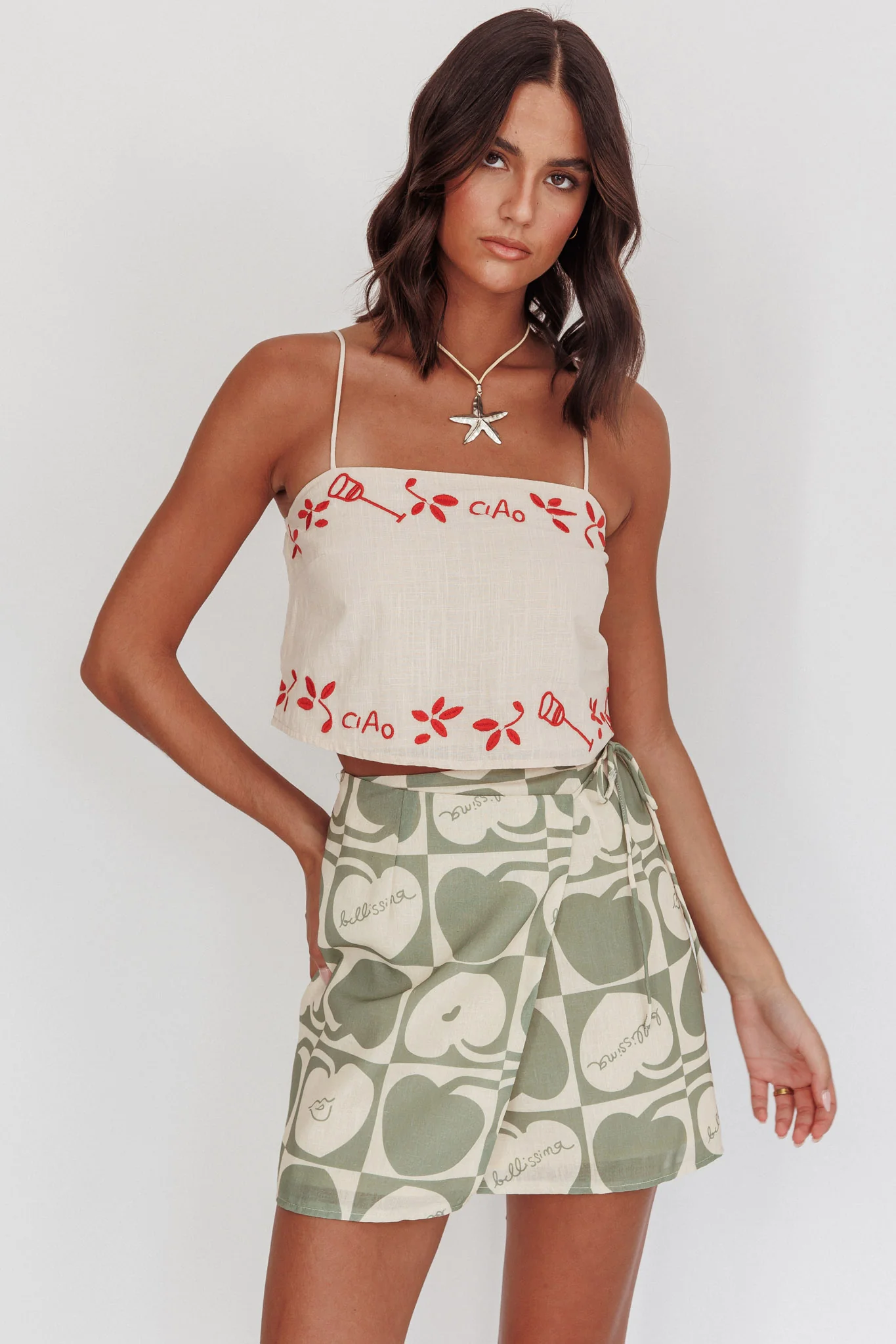 Sorrento Summer Embroidered Crop Top Oat - Image 6
