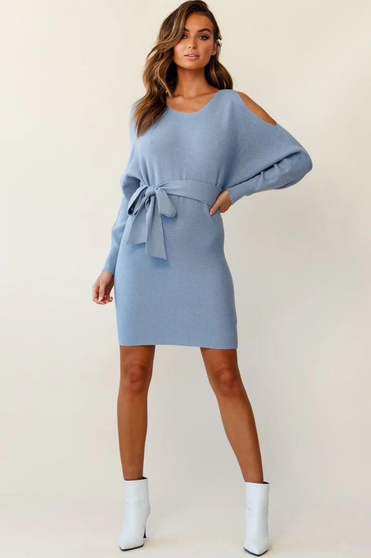 Sorry, Honey Cold Shoulder Knit Dress Midnight Blue - Image 2