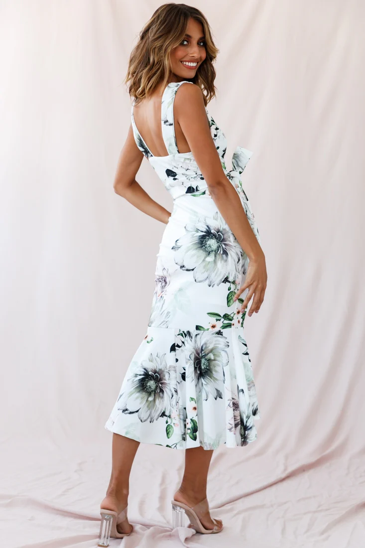 Sorry Not Sorry Wide Strap Flounce Floral Dress White - Image 3