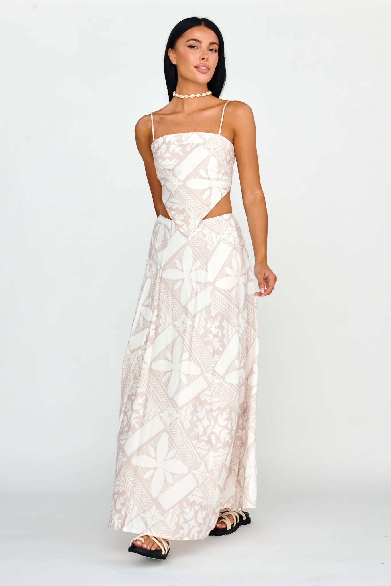 Sought After Tie Back Top Print Latte - Image 2