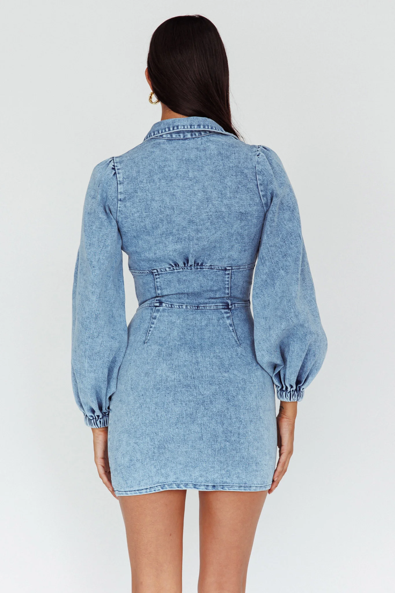 South Beach Long Sleeve Collared Mini Dress Denim - Image 2