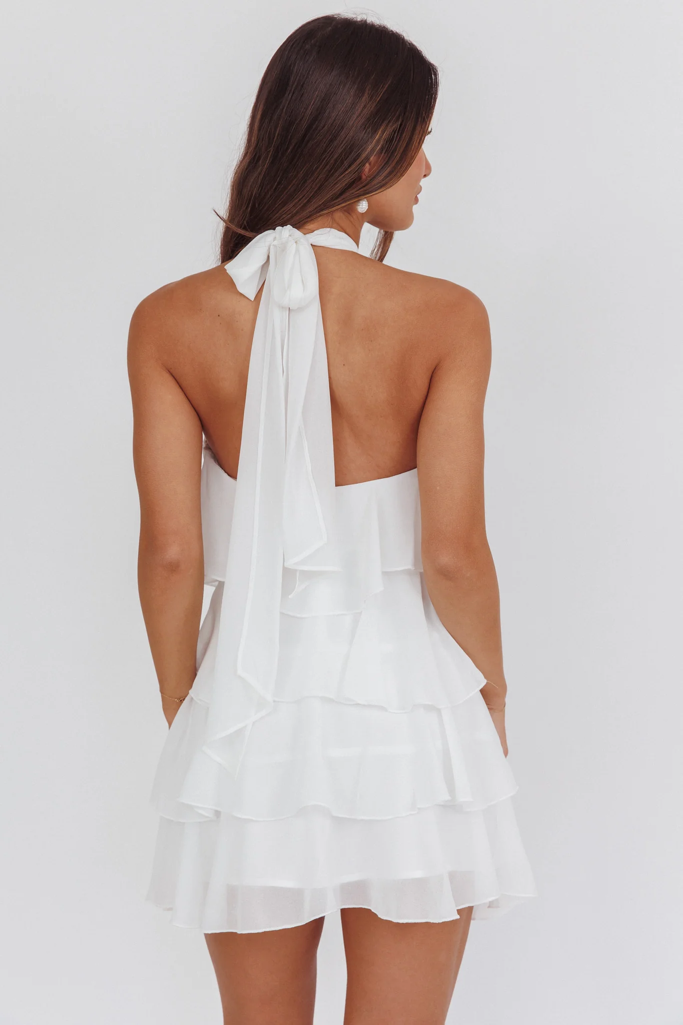 Southern Belles Halterneck Ruffle Mini Dress White - Image 2