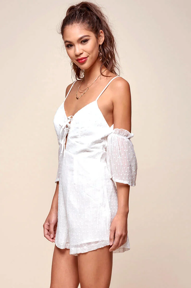 Souza Sheer Overlay Textured Romper White - Image 3