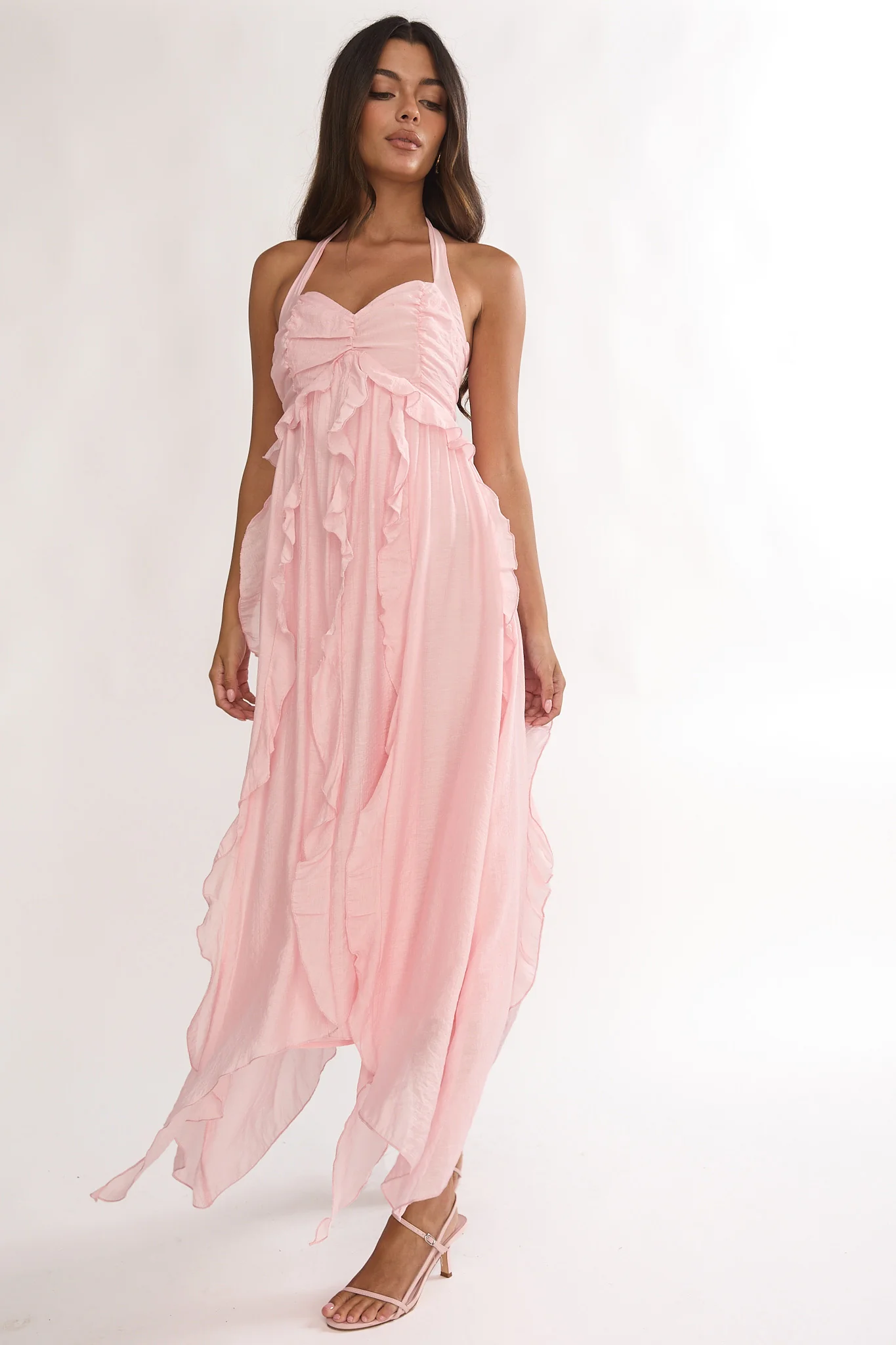 Spirit Frill Trim Halterneck Maxi Dress Pink - Image 4