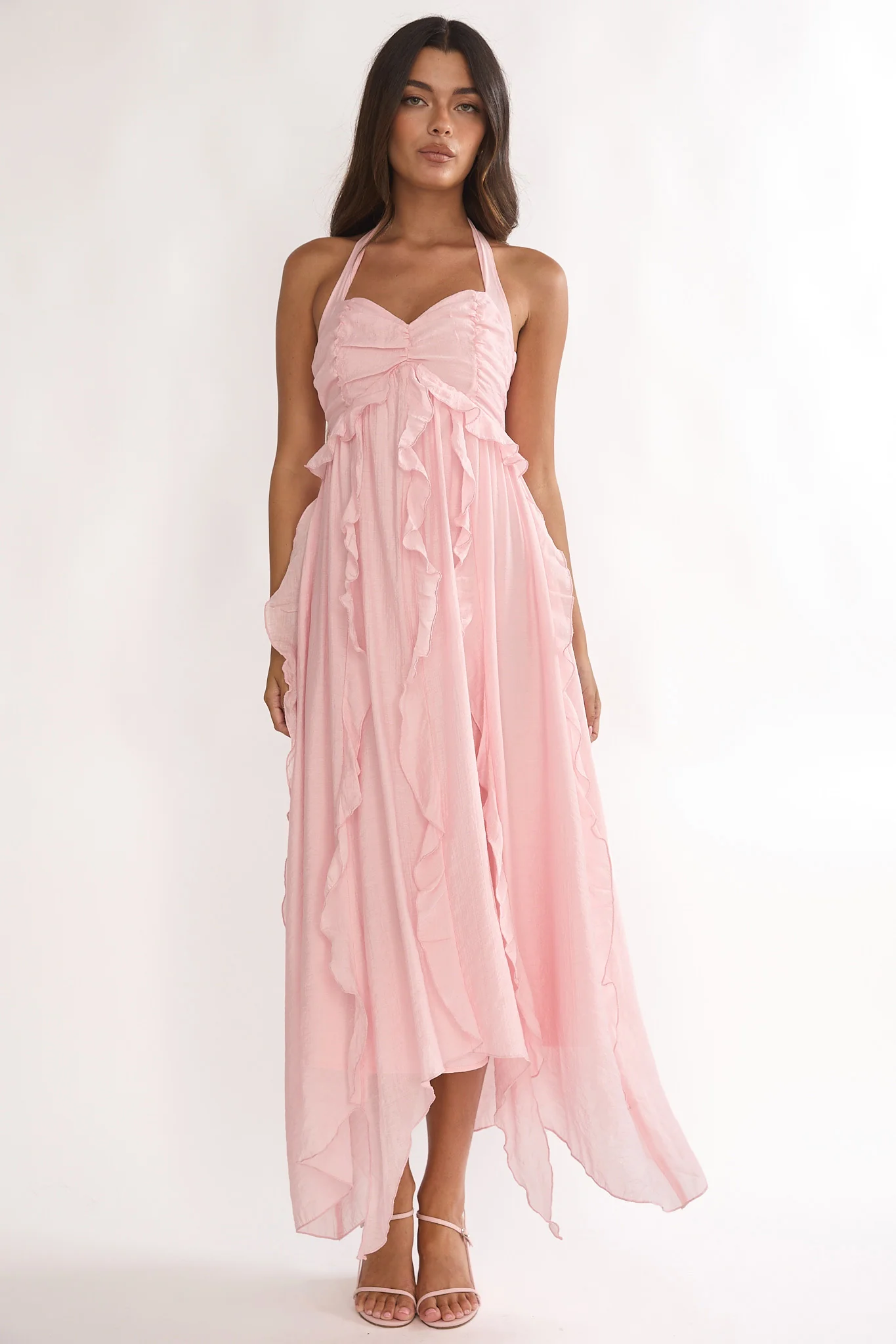 Spirit Frill Trim Halterneck Maxi Dress Pink - Image 5