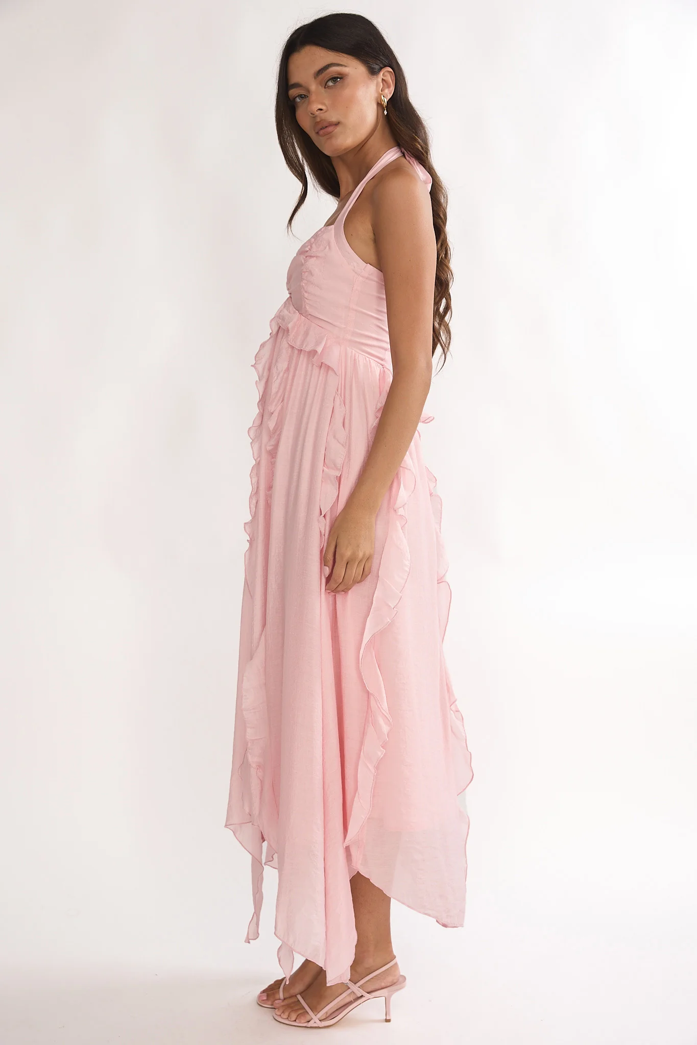 Spirit Frill Trim Halterneck Maxi Dress Pink - Image 6