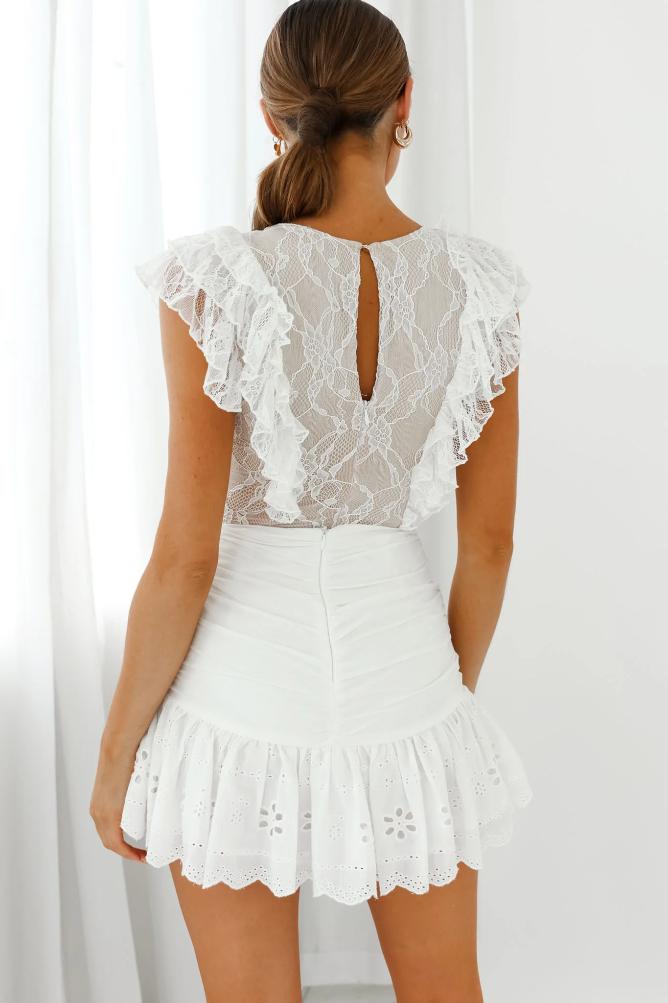 Spring Fling Frill Trim Lace Bodysuit White - Image 2