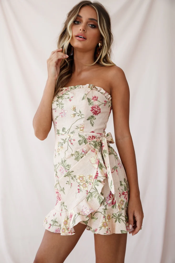 Stacey Frill Bustier Wrap Dress Floral Print Nude - Image 5