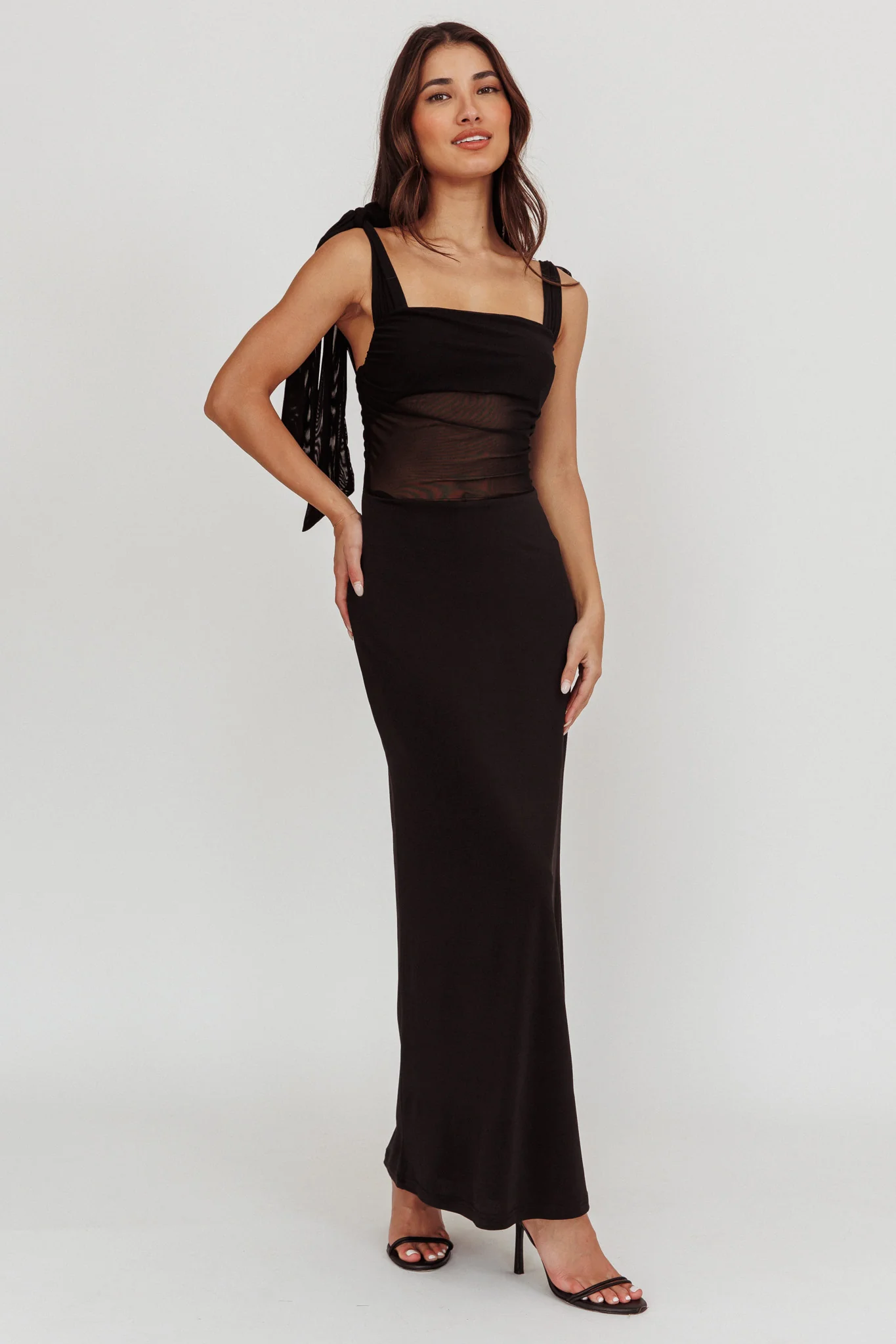 Starry Eyed Mesh Waist Maxi Dress Black - Image 3
