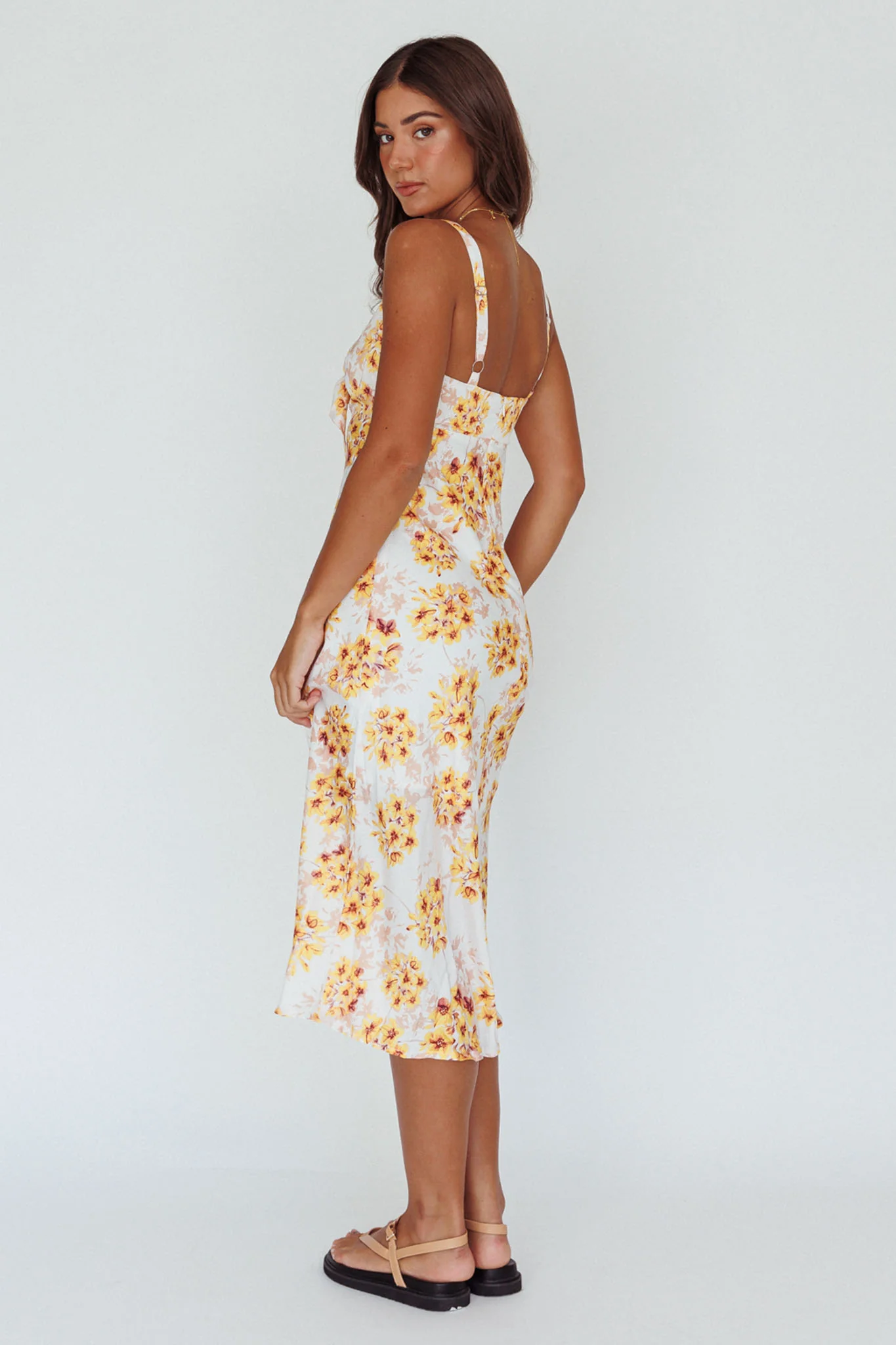 Starry Night Bust-Tie Midi Dress Floral Yellow - Image 2