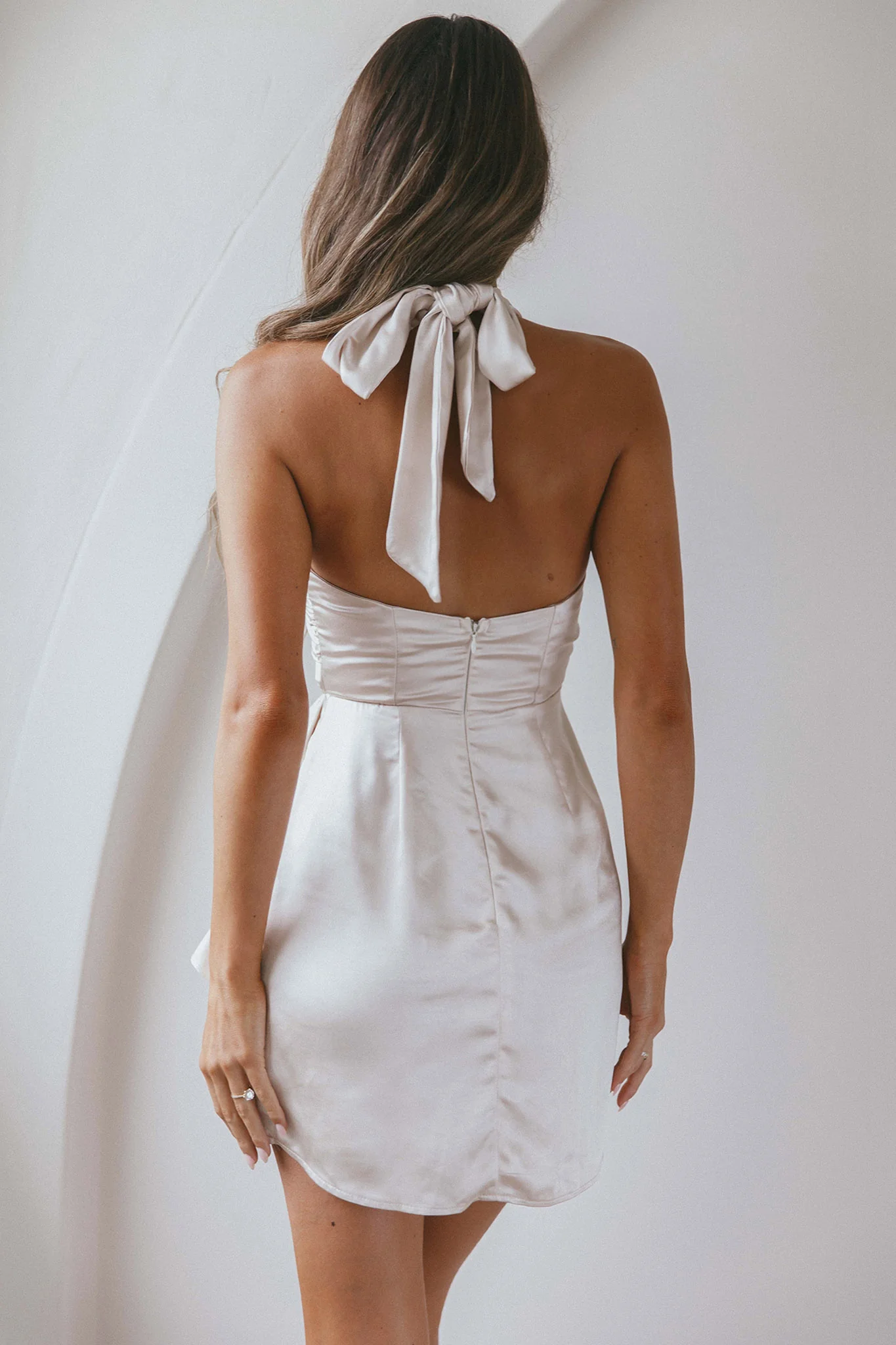 Stars Align Halterneck Satin Dress Champagne - Image 2