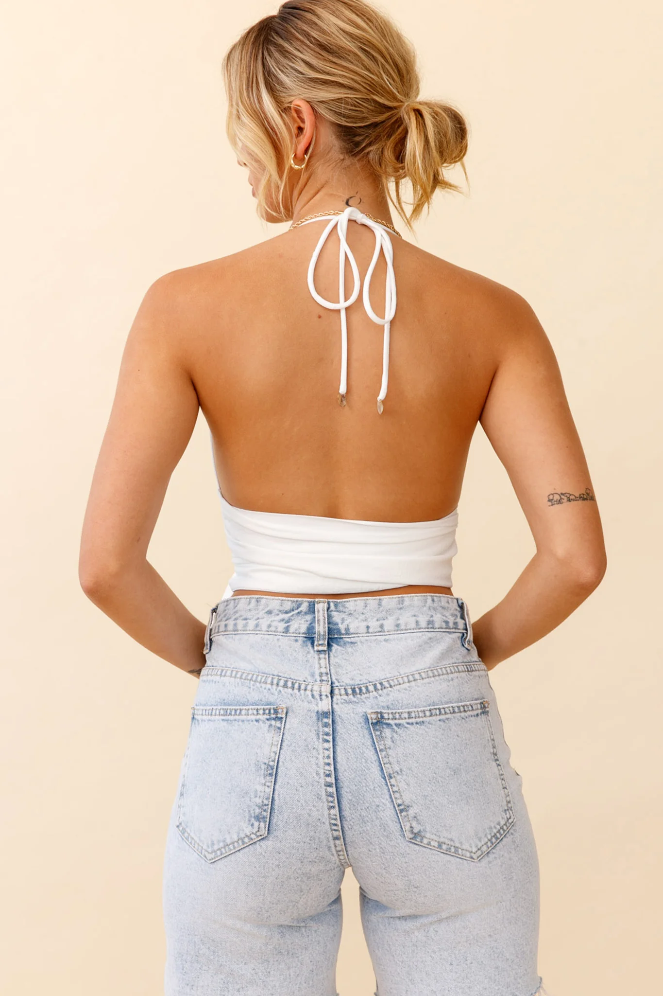 Starshine Halterneck Waist Tie Crop Top White - Image 2