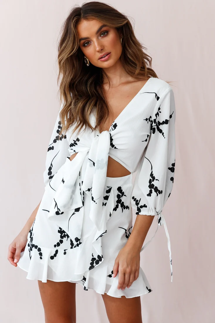 Stavroulla Tie-Front Three Quarter Sleeve Dress White - Image 2