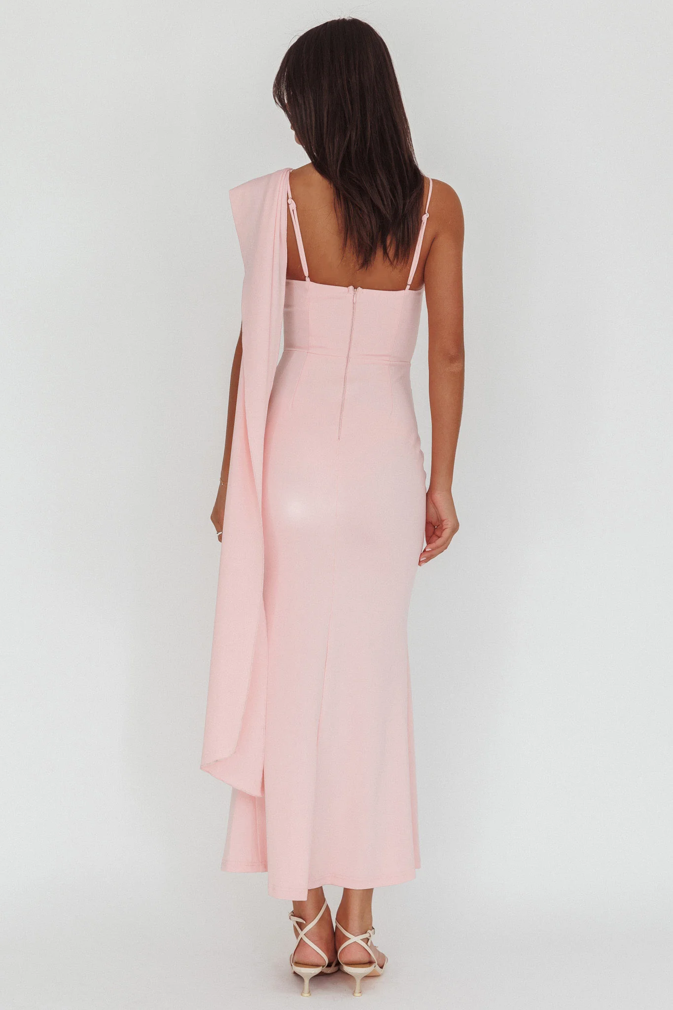 Sugar High Asymmetric Shoulder Drape Maxi Dress Pink - Image 2