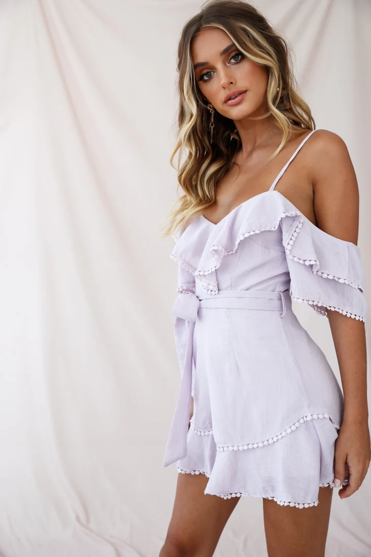 Sugar Sugar Off-Shoulder Trim Detail Romper Blush - Image 6