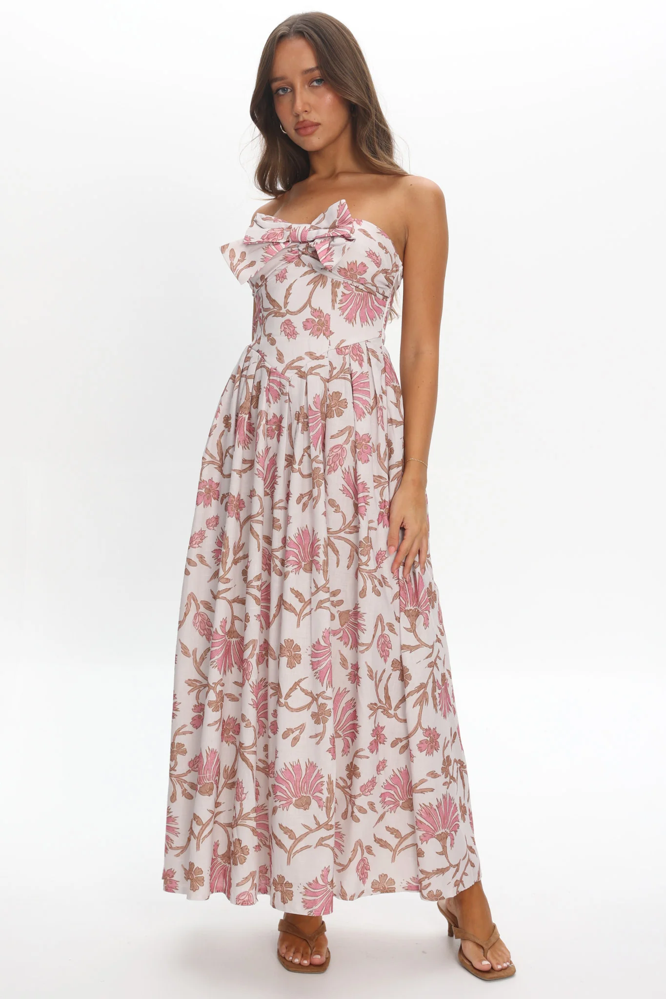 Summer Field Bow Bust Maxi Dress Floral Beige - Image 2