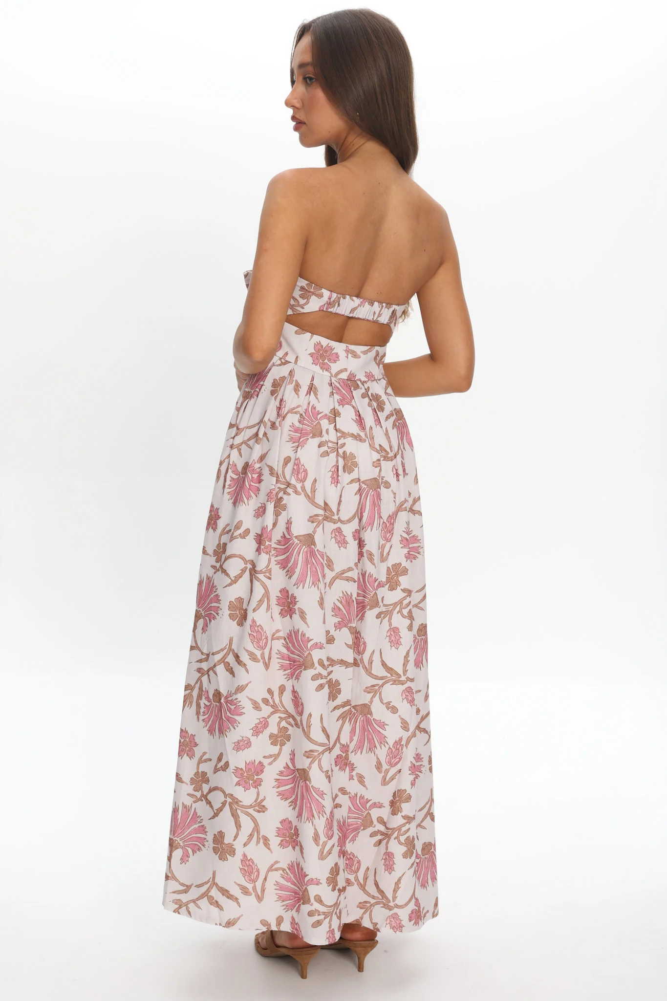 Summer Field Bow Bust Maxi Dress Floral Beige - Image 3