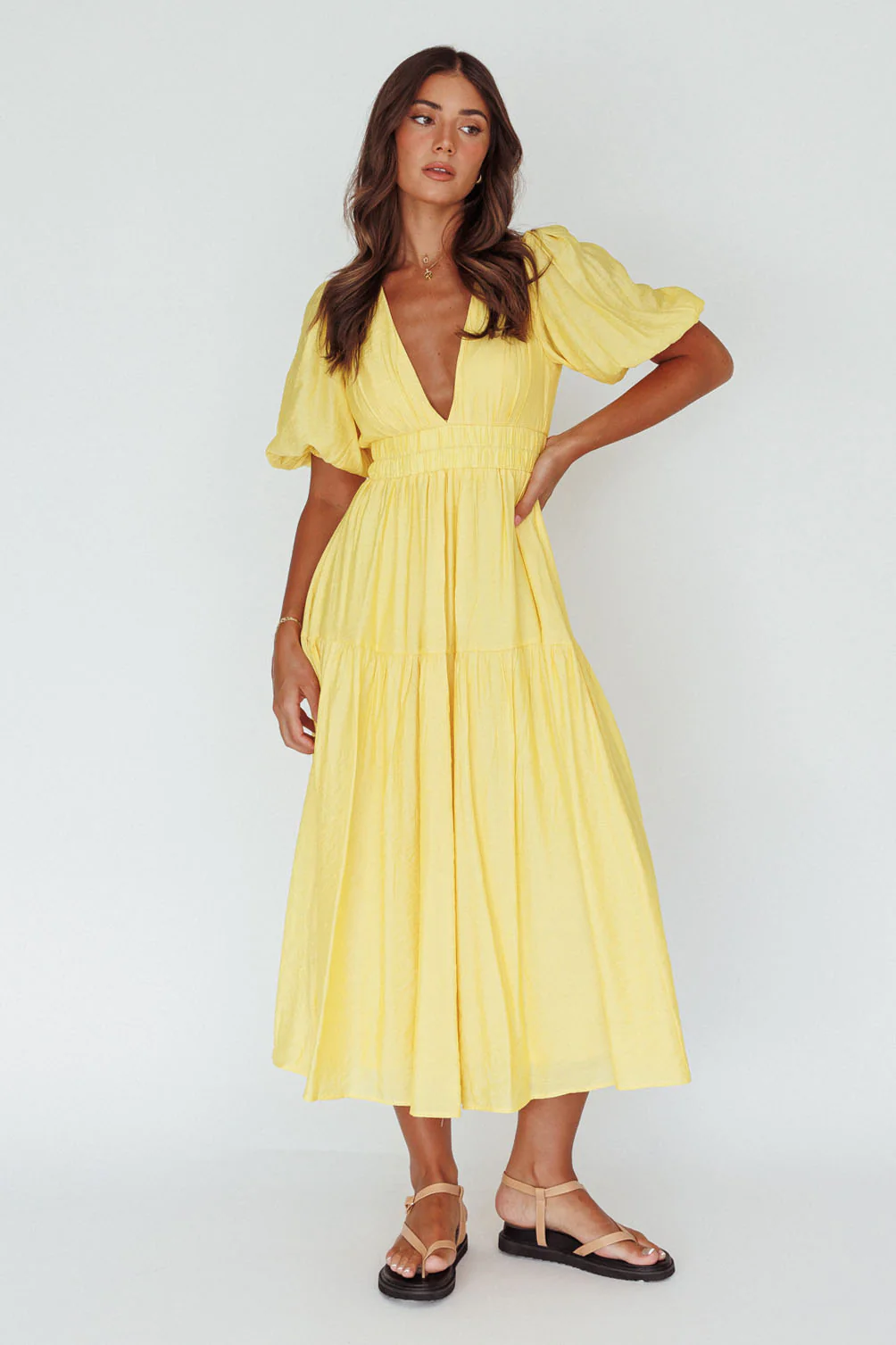 Summer Land V-Neckline Midi Dress Butter - Image 6