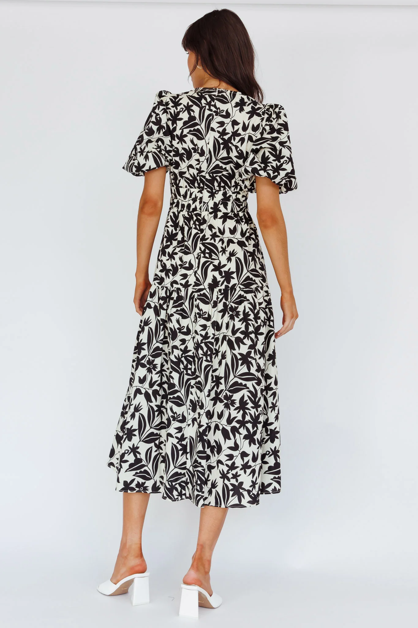 Summer Land V-Neckline Midi Dress Floral Beige - Image 2
