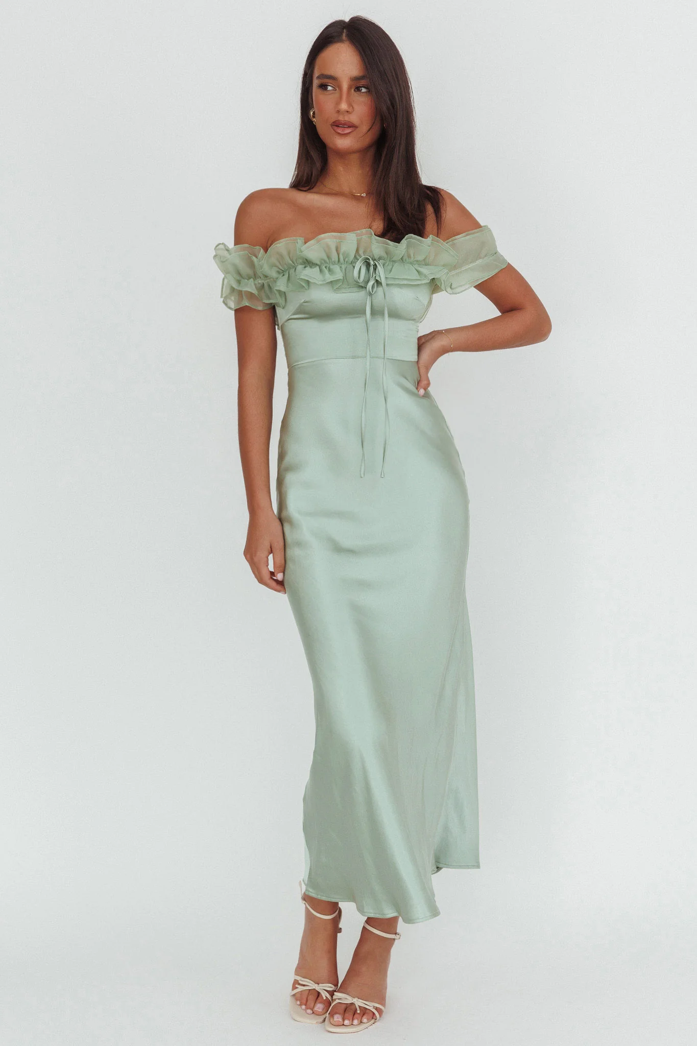 Summerfield Off-Shoulder Maxi Dress Pistachio - Image 3