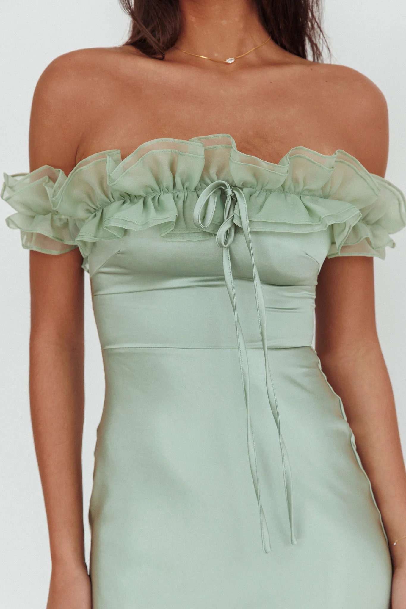 Summerfield Off-Shoulder Maxi Dress Pistachio - Image 4
