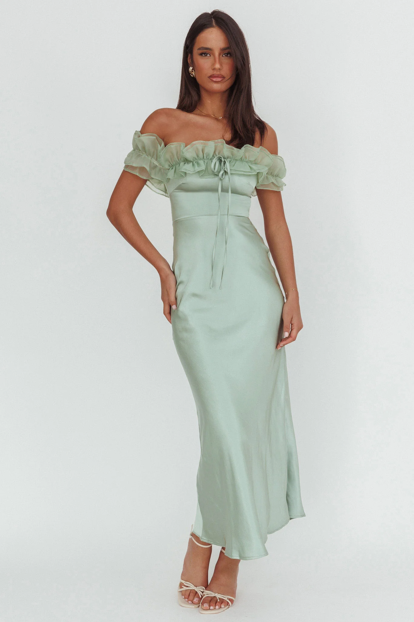 Summerfield Off-Shoulder Maxi Dress Pistachio - Image 5
