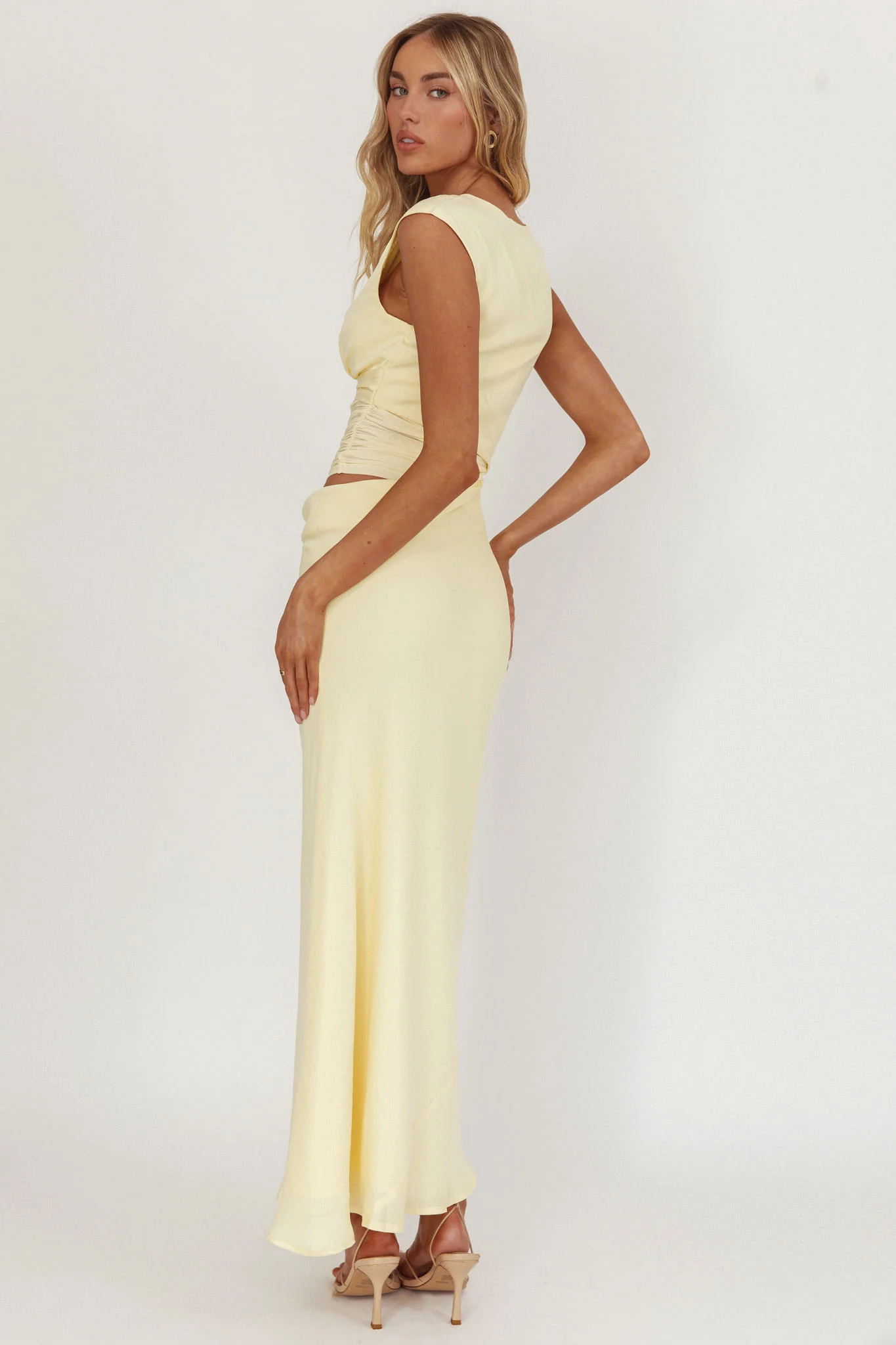 Sun Gaze Sheer Ruched Waist Maxi Dress Butter - Image 2
