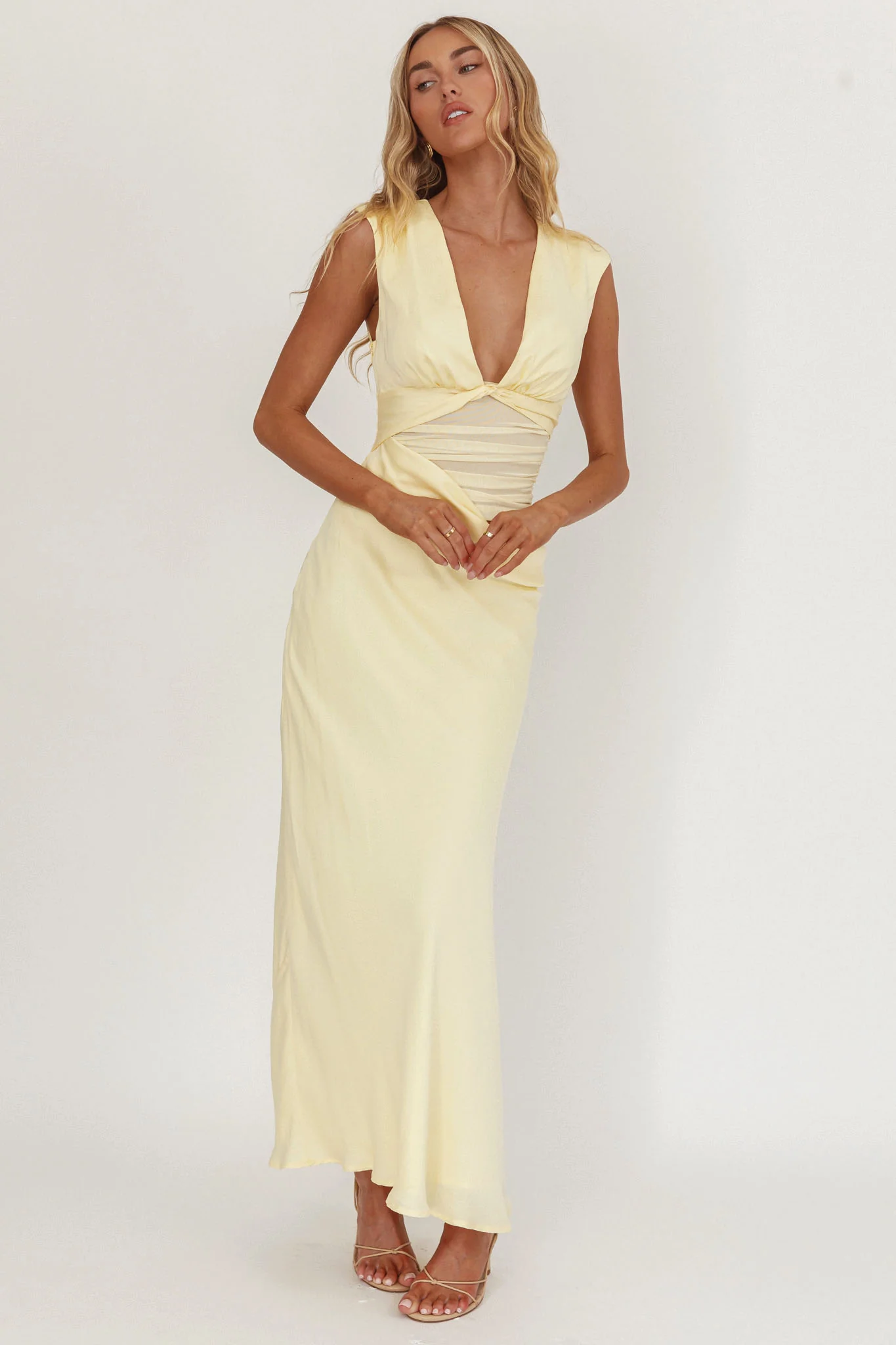 Sun Gaze Sheer Ruched Waist Maxi Dress Butter - Image 4