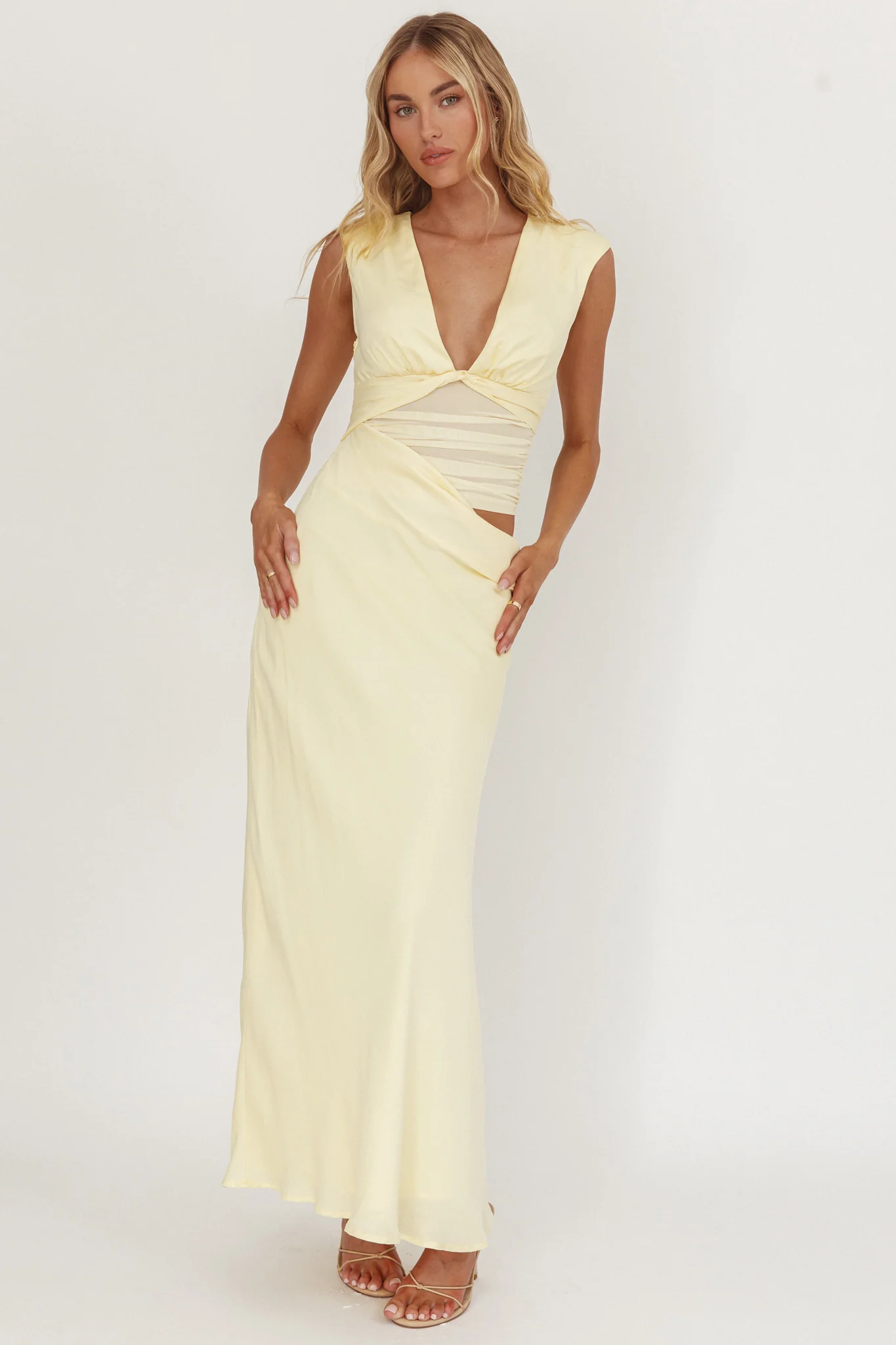 Sun Gaze Sheer Ruched Waist Maxi Dress Butter - Image 5