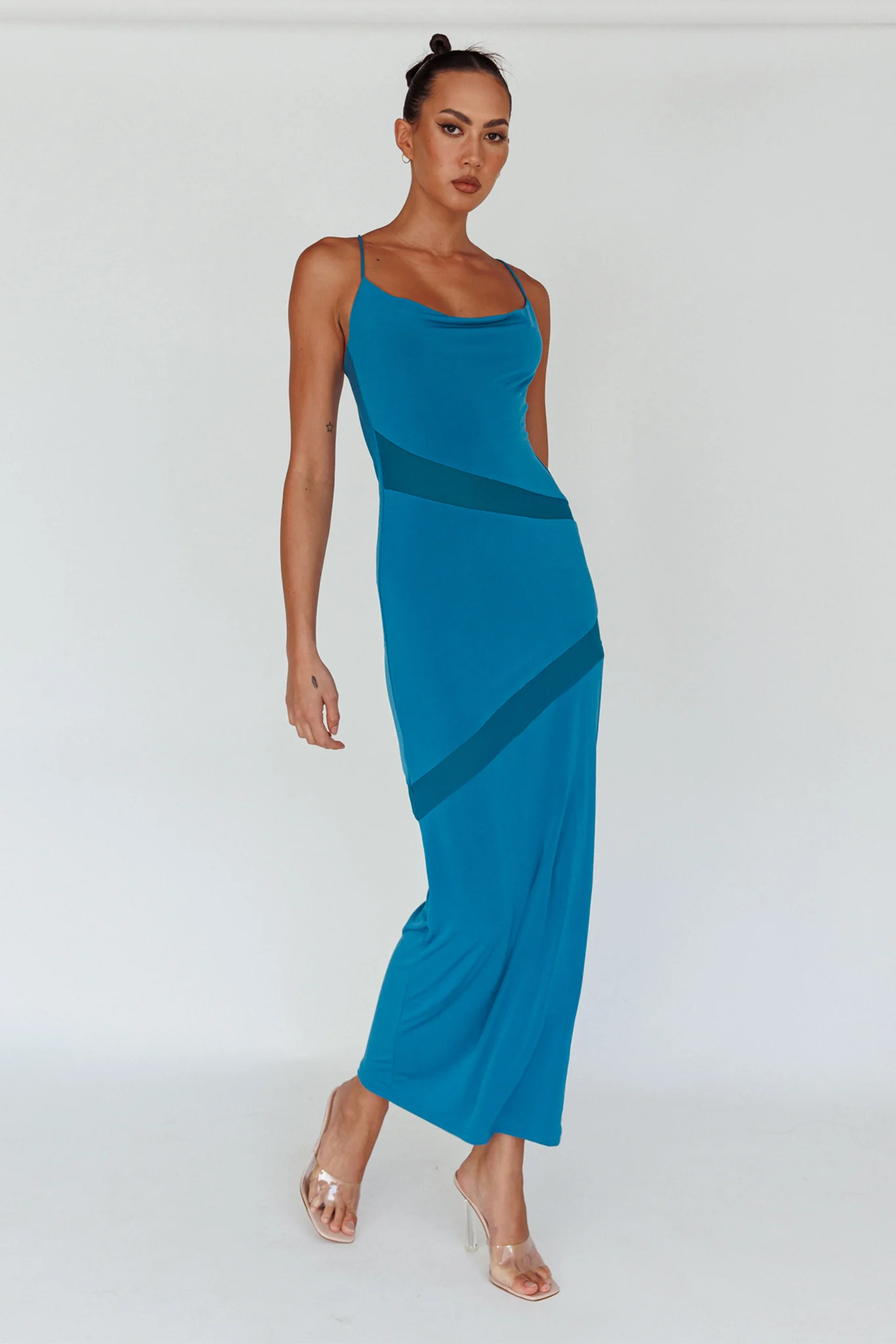 Sun Kissed Cowl Tied Back Maxi Dress Teal - Image 6