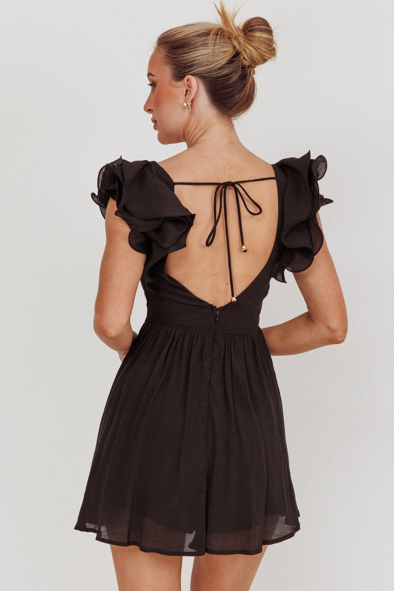 Sunday Dreams Ruffle Strap Mini Dress Black - Image 2