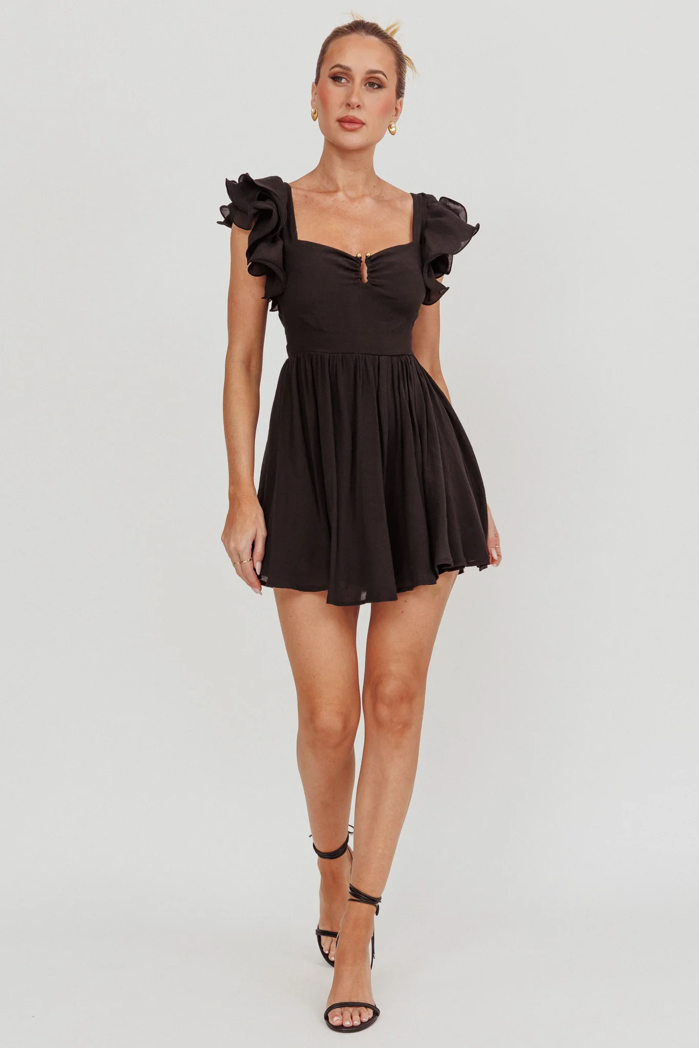 Sunday Dreams Ruffle Strap Mini Dress Black - Image 3