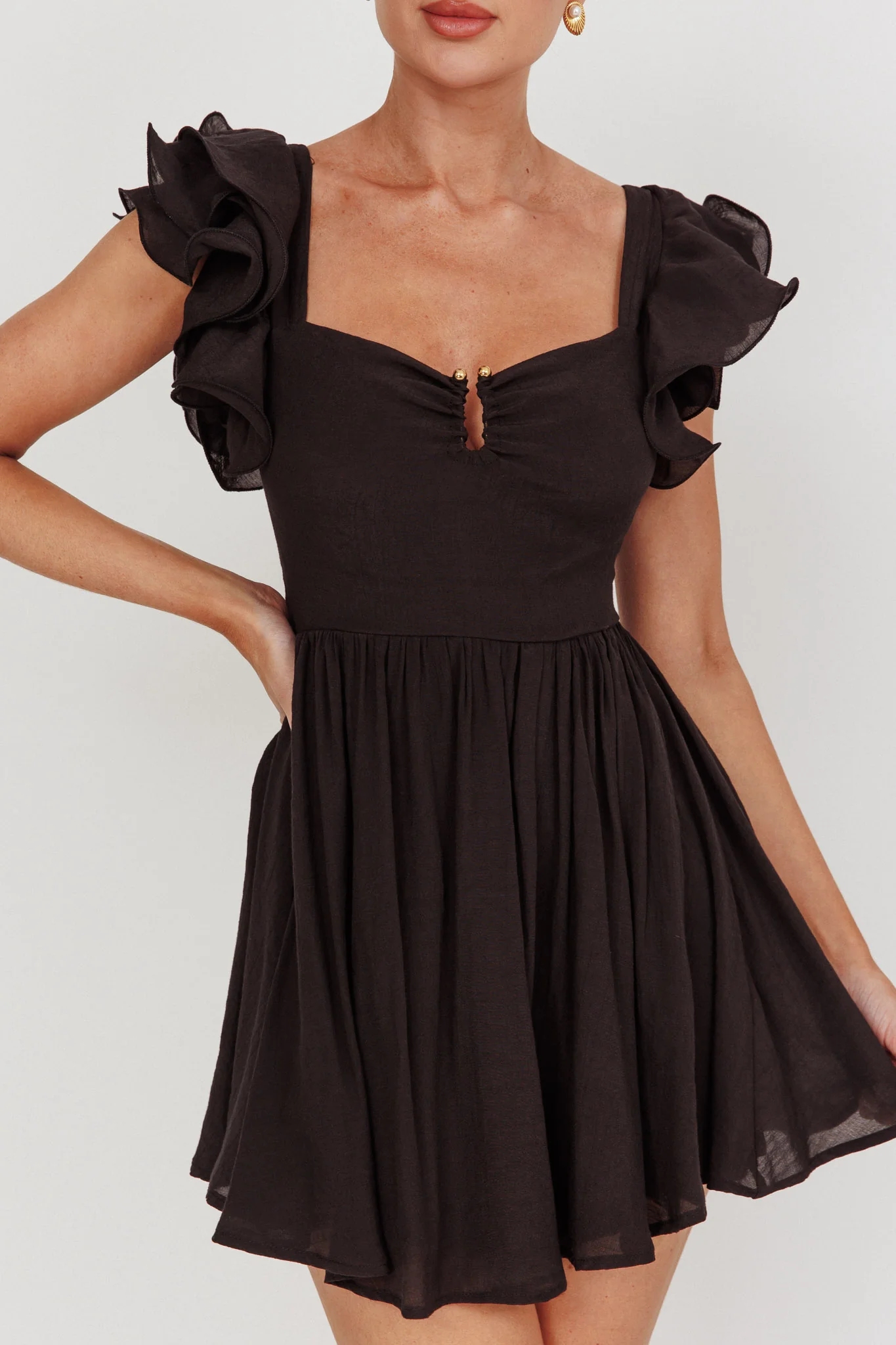 Sunday Dreams Ruffle Strap Mini Dress Black - Image 4