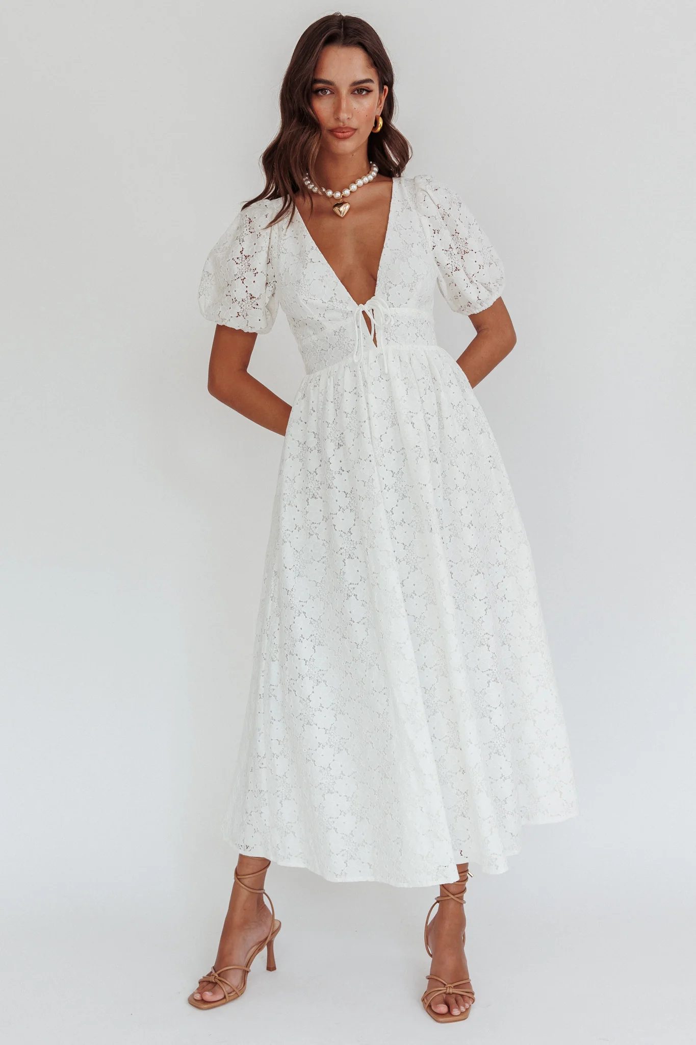 Sunday Kinda Love Puff Sleeve Lace Dress White - Image 4