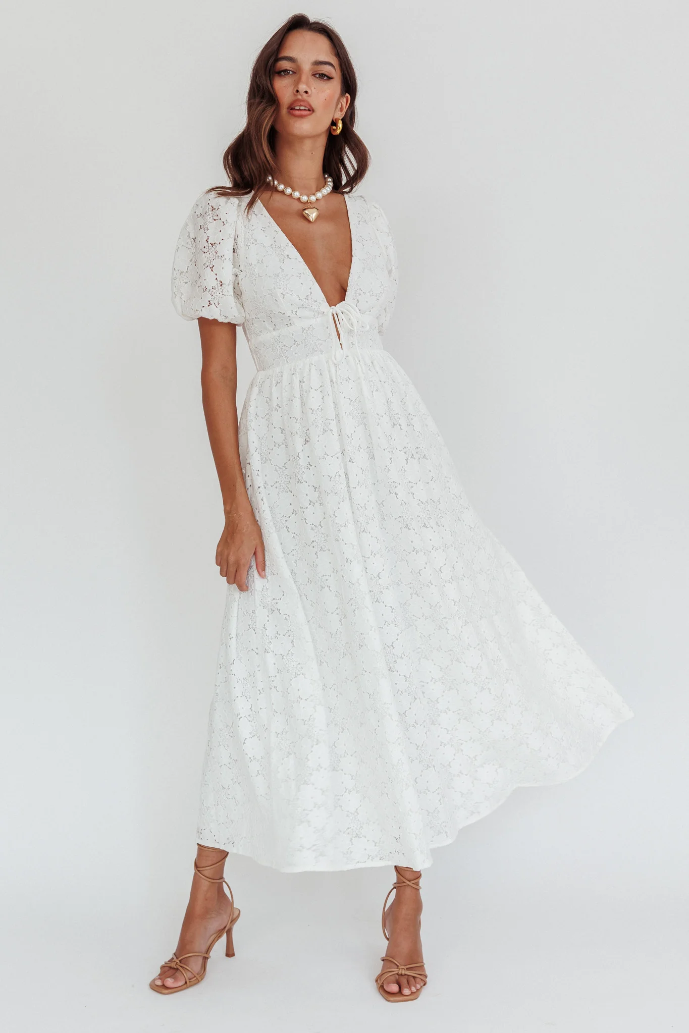 Sunday Kinda Love Puff Sleeve Lace Dress White - Image 6