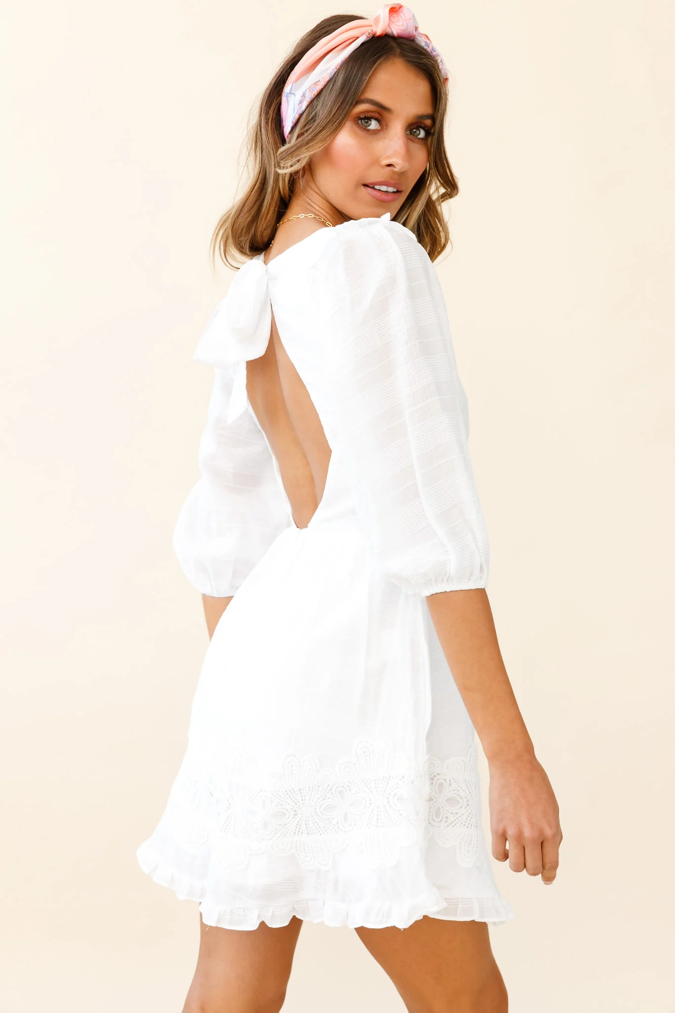 Sunday Morning Applique Embellished Open Back Dress White - Image 2